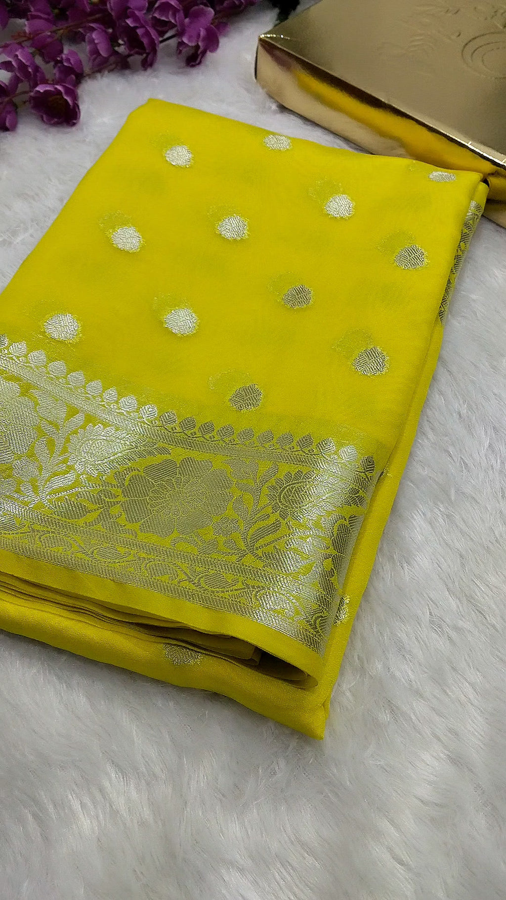 Yellow Colour Silver Zari Khaddi Georgette Saree