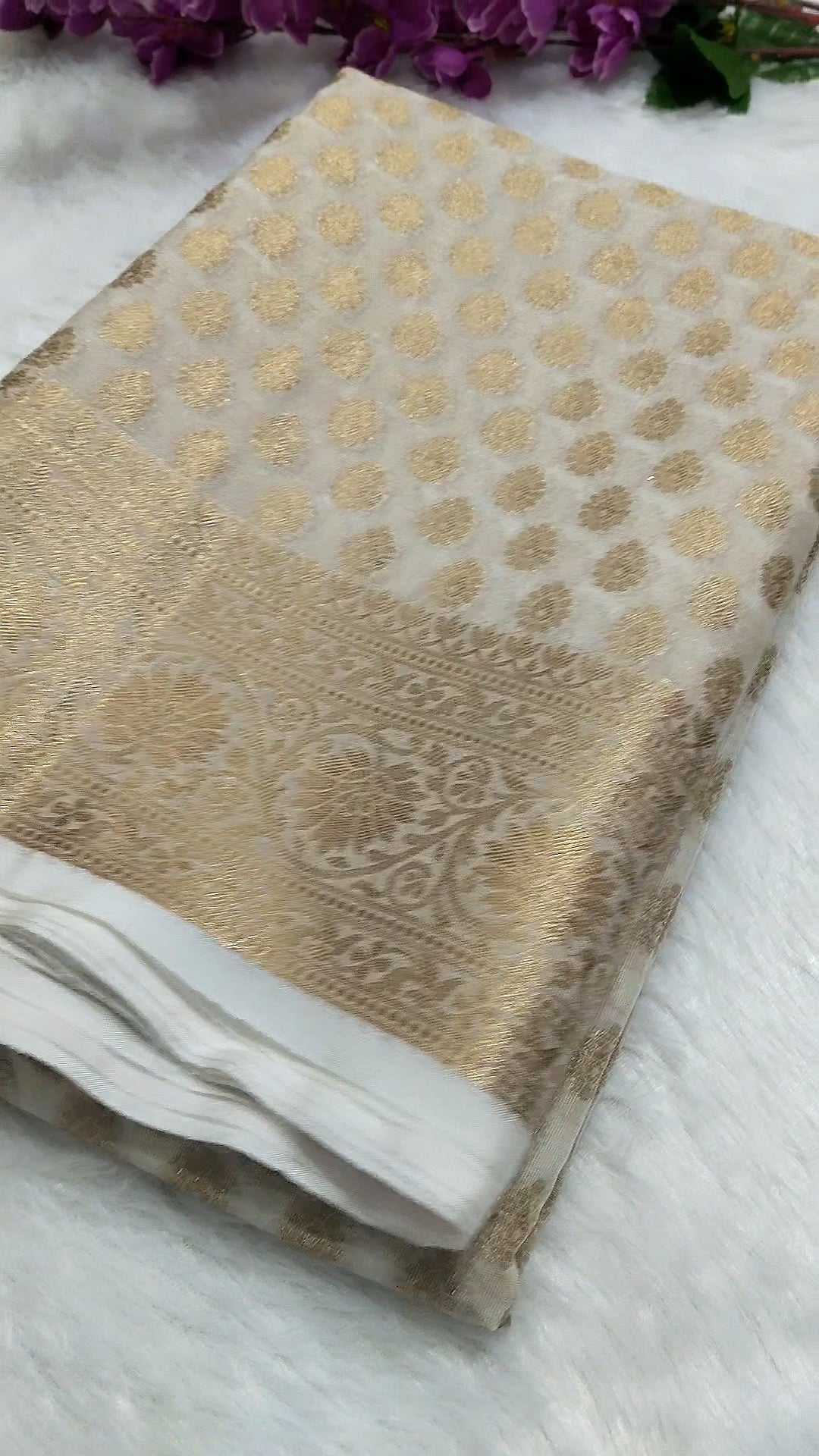 Full White Colour Golden Zari Body Warm Silk Saree