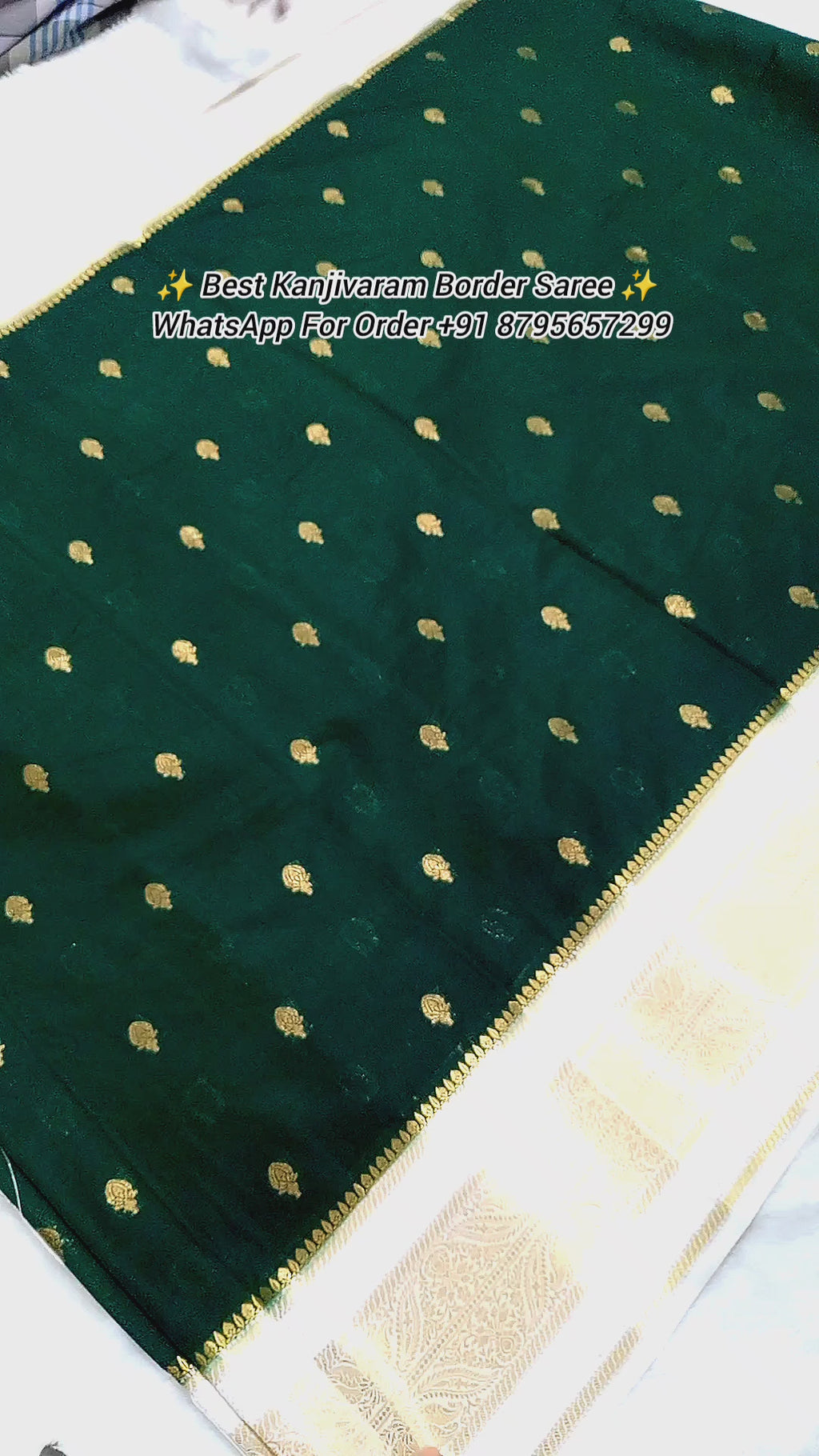 Bottle Green And Cream Colour Kanjivaram Border Moonga Silk Saree With Buti