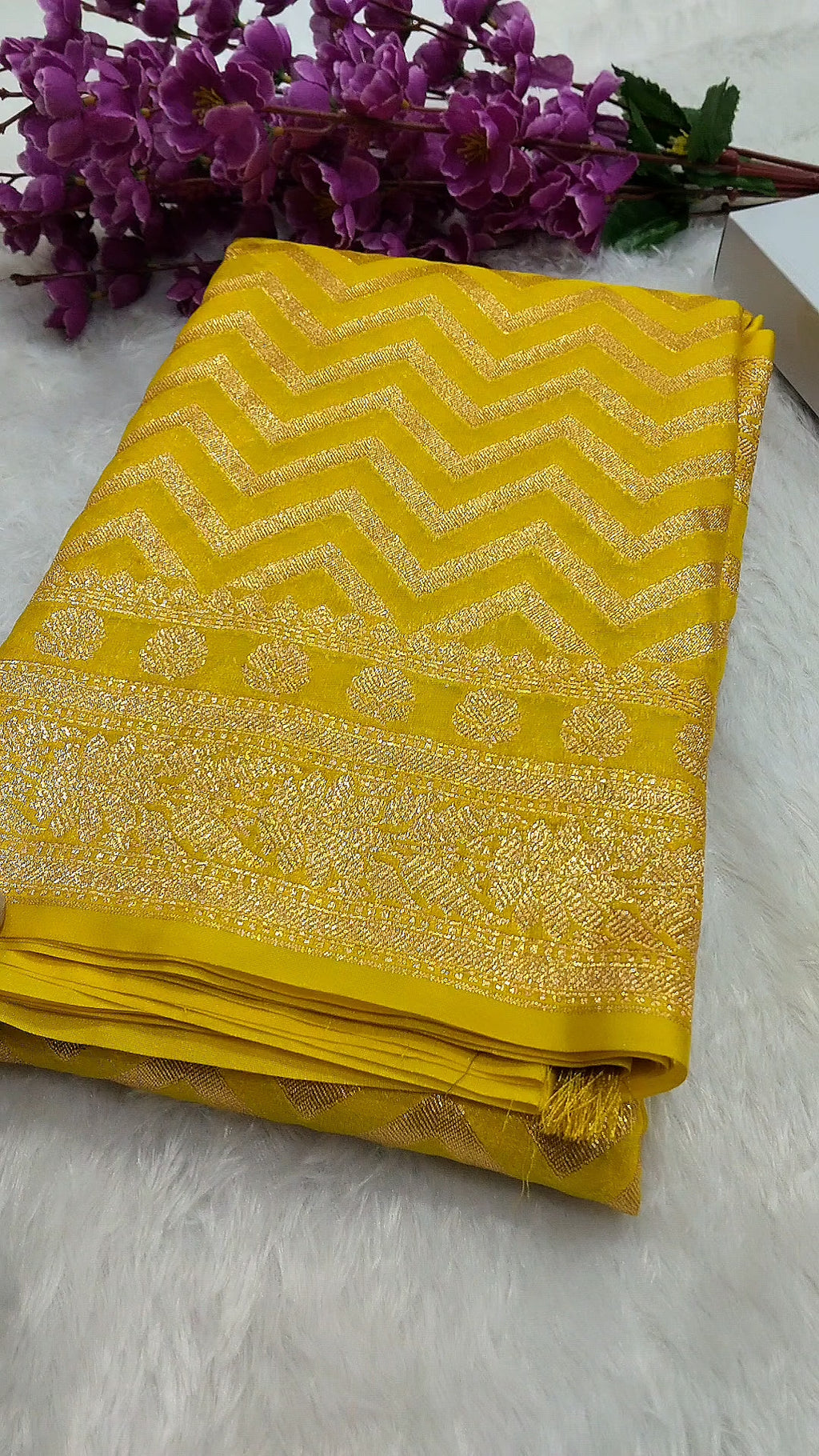 Yellow Colour Golden Zari Khaddi Georgette Saree