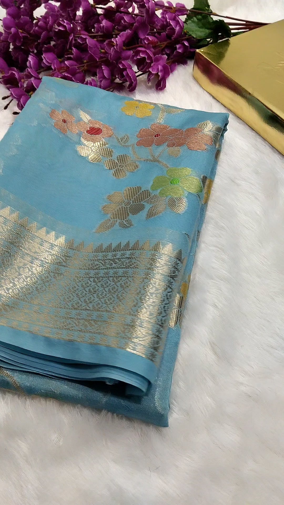 Light Blue Color Viral Banarasi Khaddi Georgette Saree