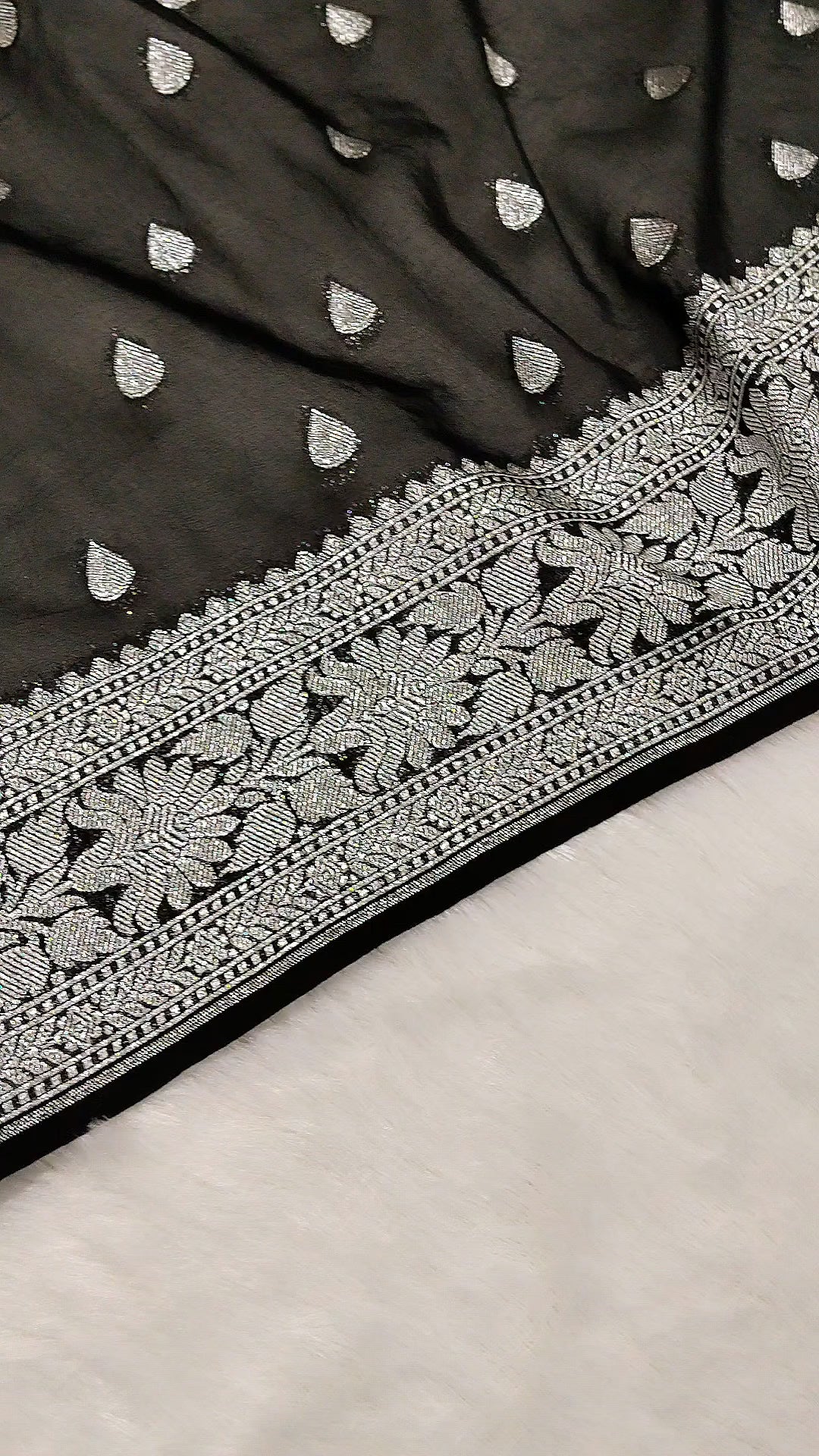 Jet Black Colour Zari Buti Body Khaddi Georgette Saree