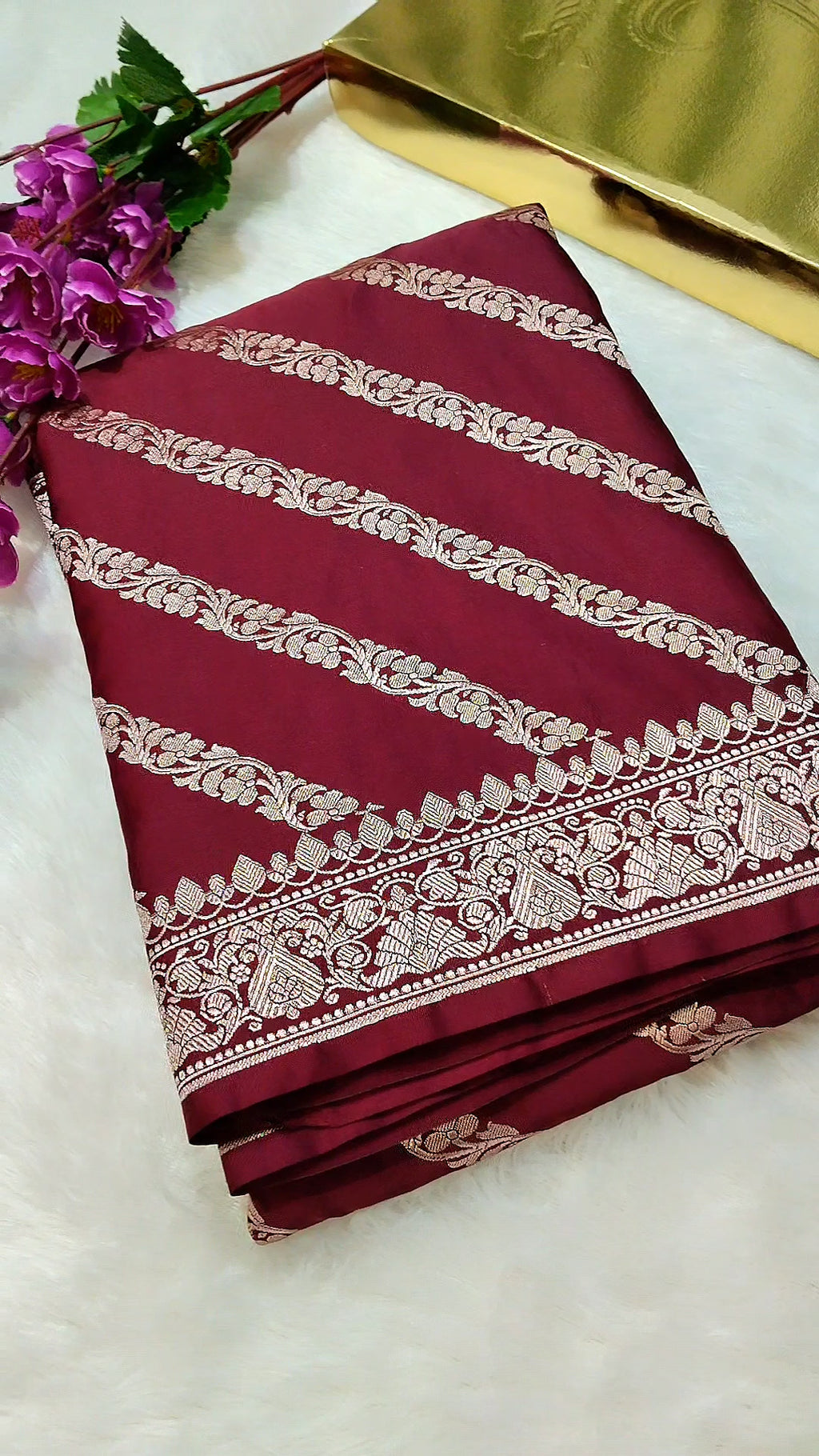 Maroon Colour Banarasi Mashru Silk Saree With Lahariya Design