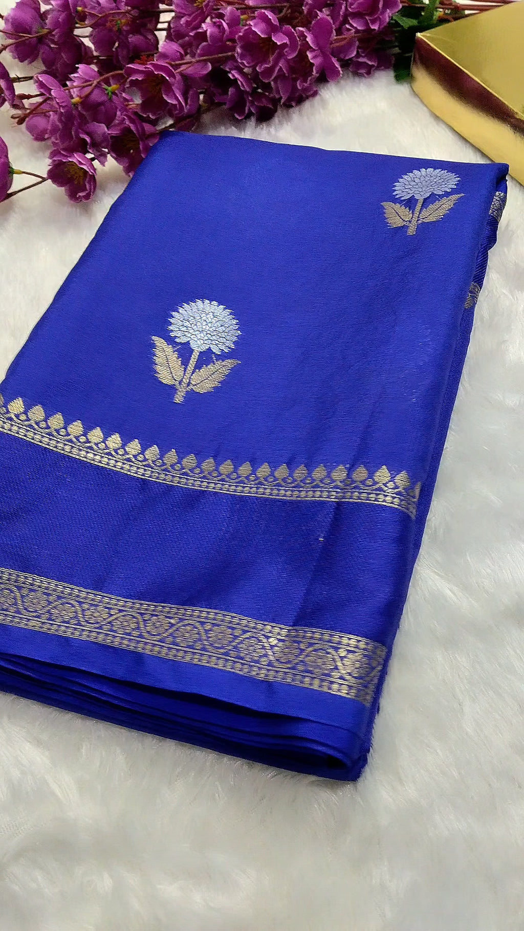 Royal Blue Colour Banarasi Warm Silk Saree With Mina Buta