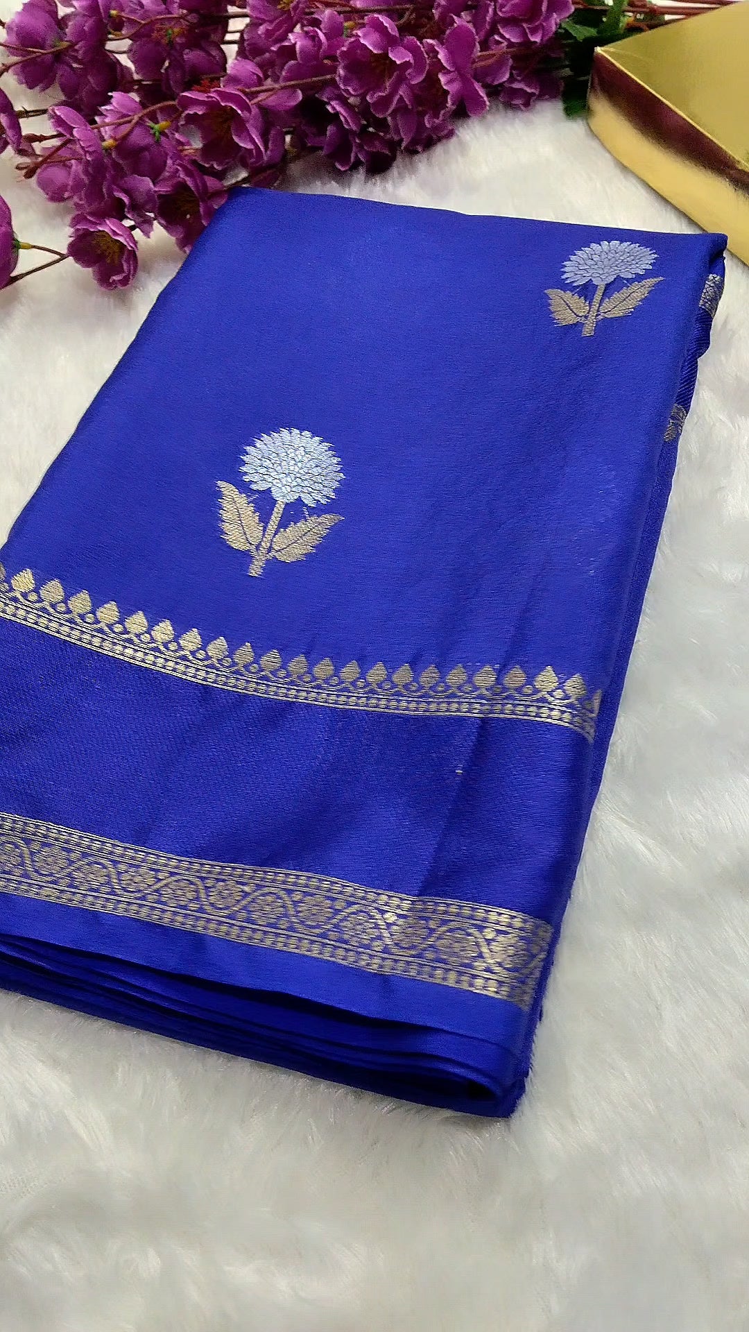 Royal Blue Colour Banarasi Warm Silk Saree With Mina Buta