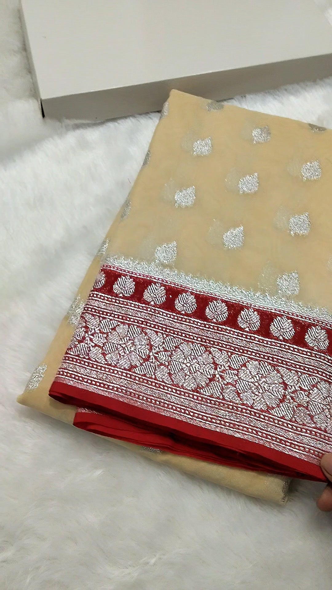 Beige And Red Colour Banarasi Khaddi Georgette Saree