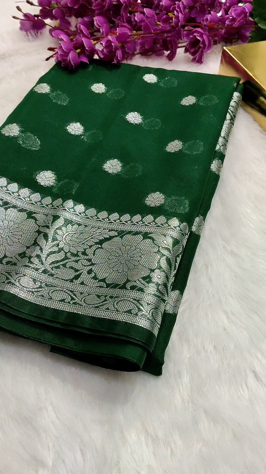 Bottle Green Colour Silver Zari Khaddi Georgette Saree
