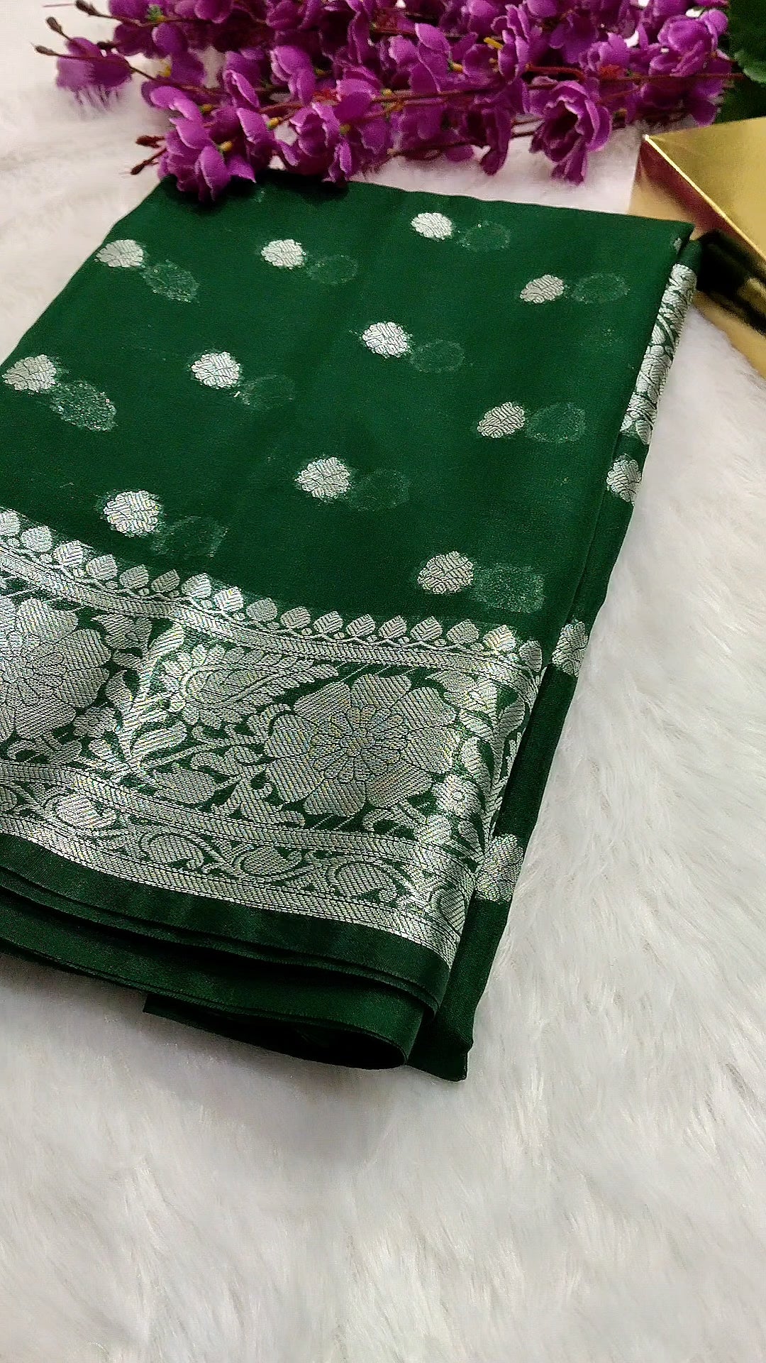 Bottle Green Colour Silver Zari Khaddi Georgette Saree