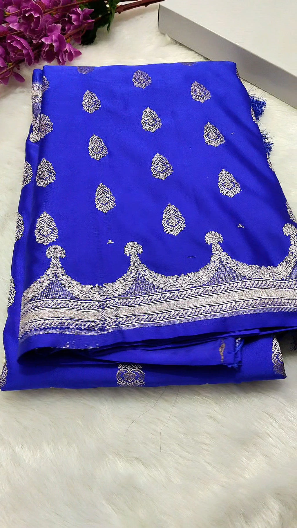 Royal Blue Colour Banarasi Mashru Silk Saree With Buta Design