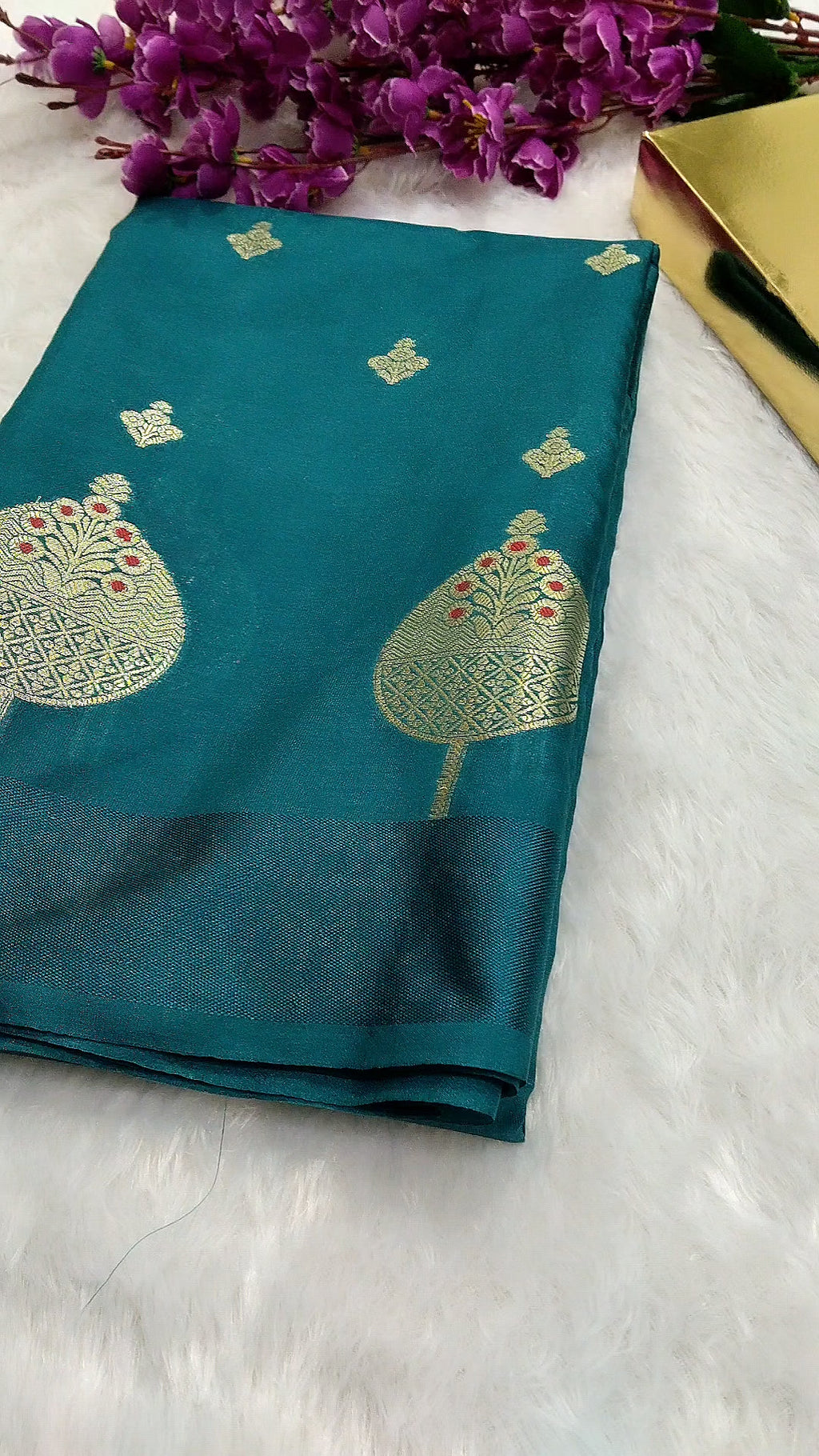 German Blue Colour Banarasi Warm Silk Saree