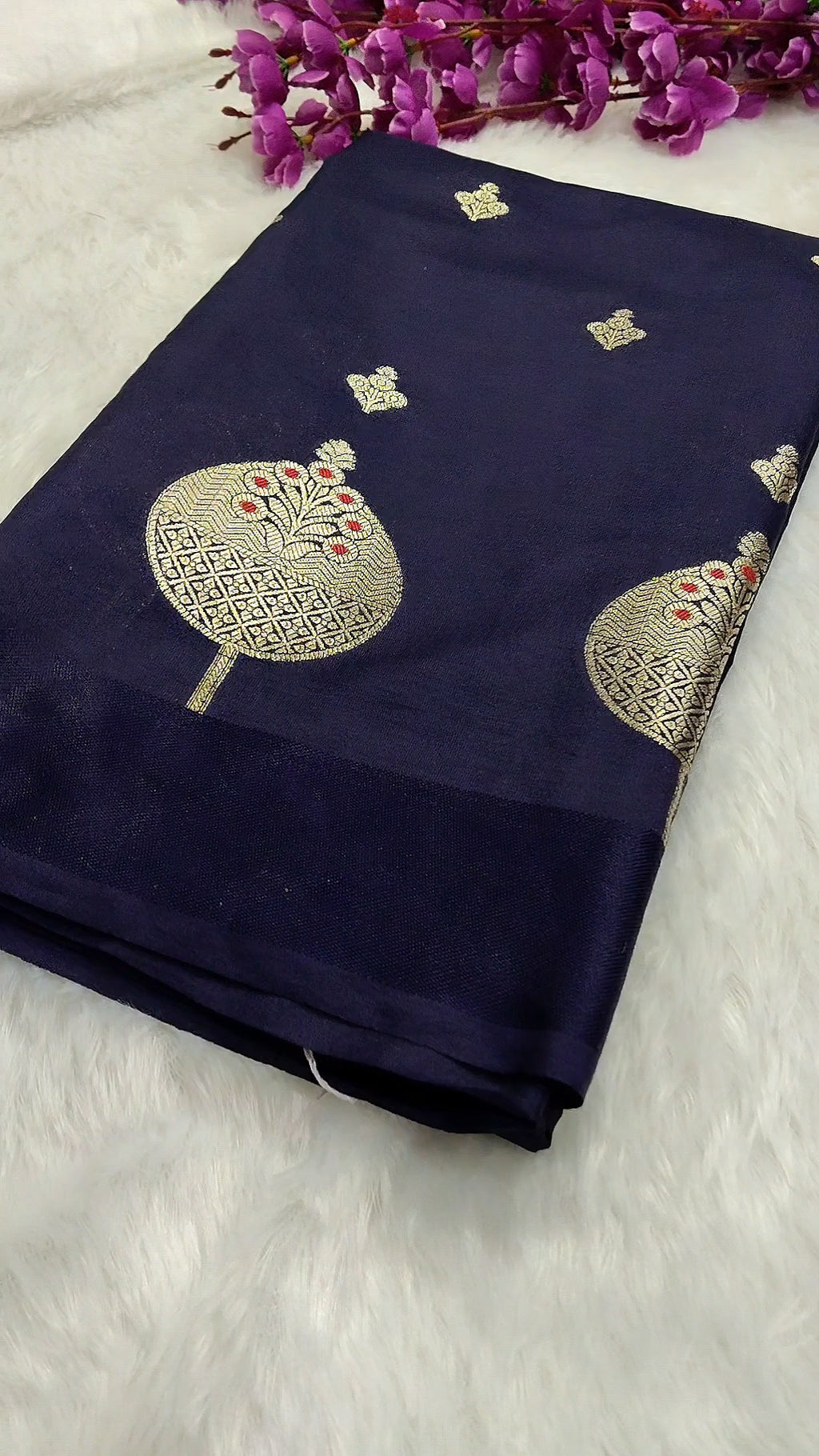 Navy Blue Colour Banarasi Warm Silk Saree