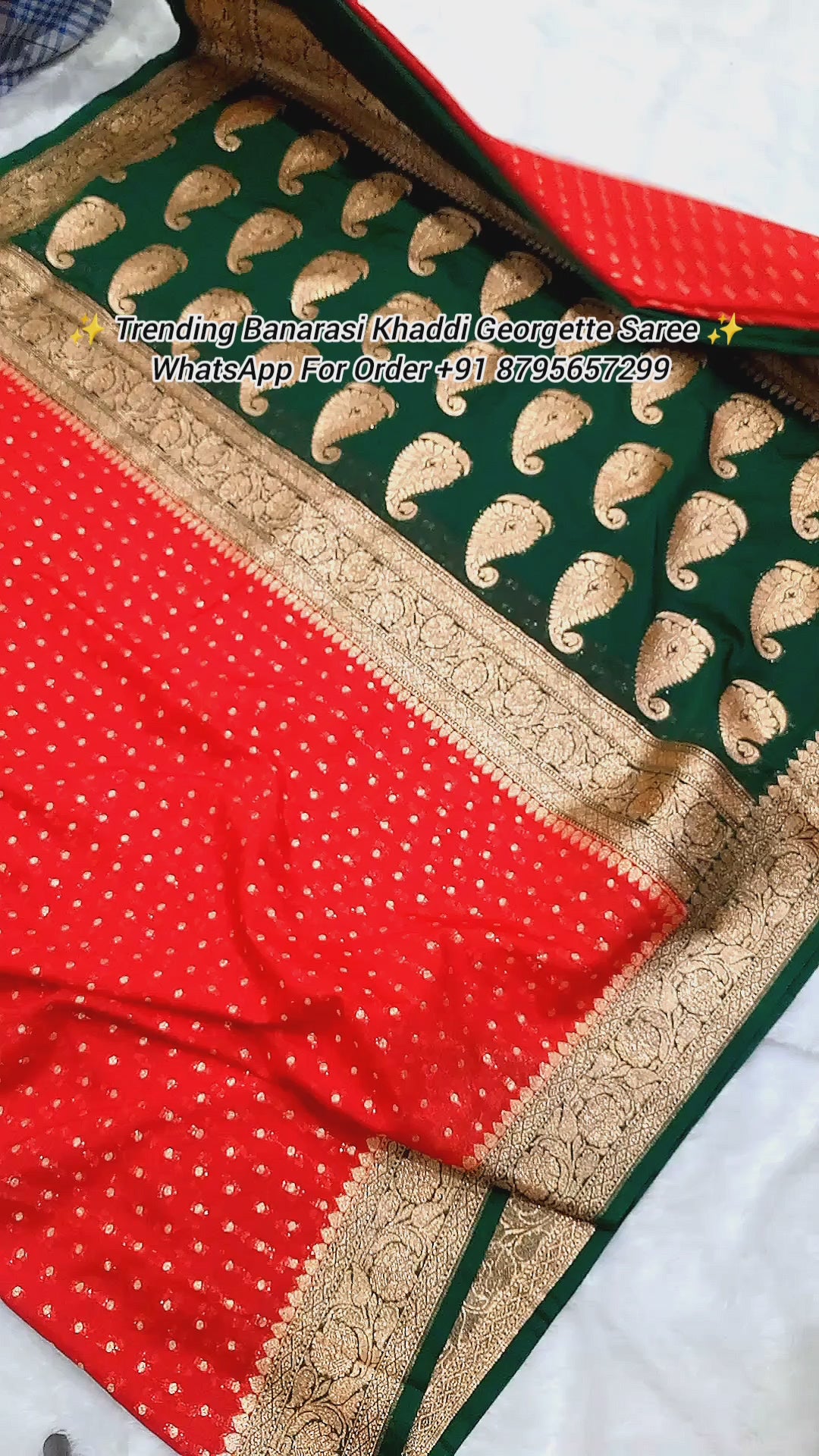 Red And Bottle Green Gold Zari Khaddi Georgette Saree