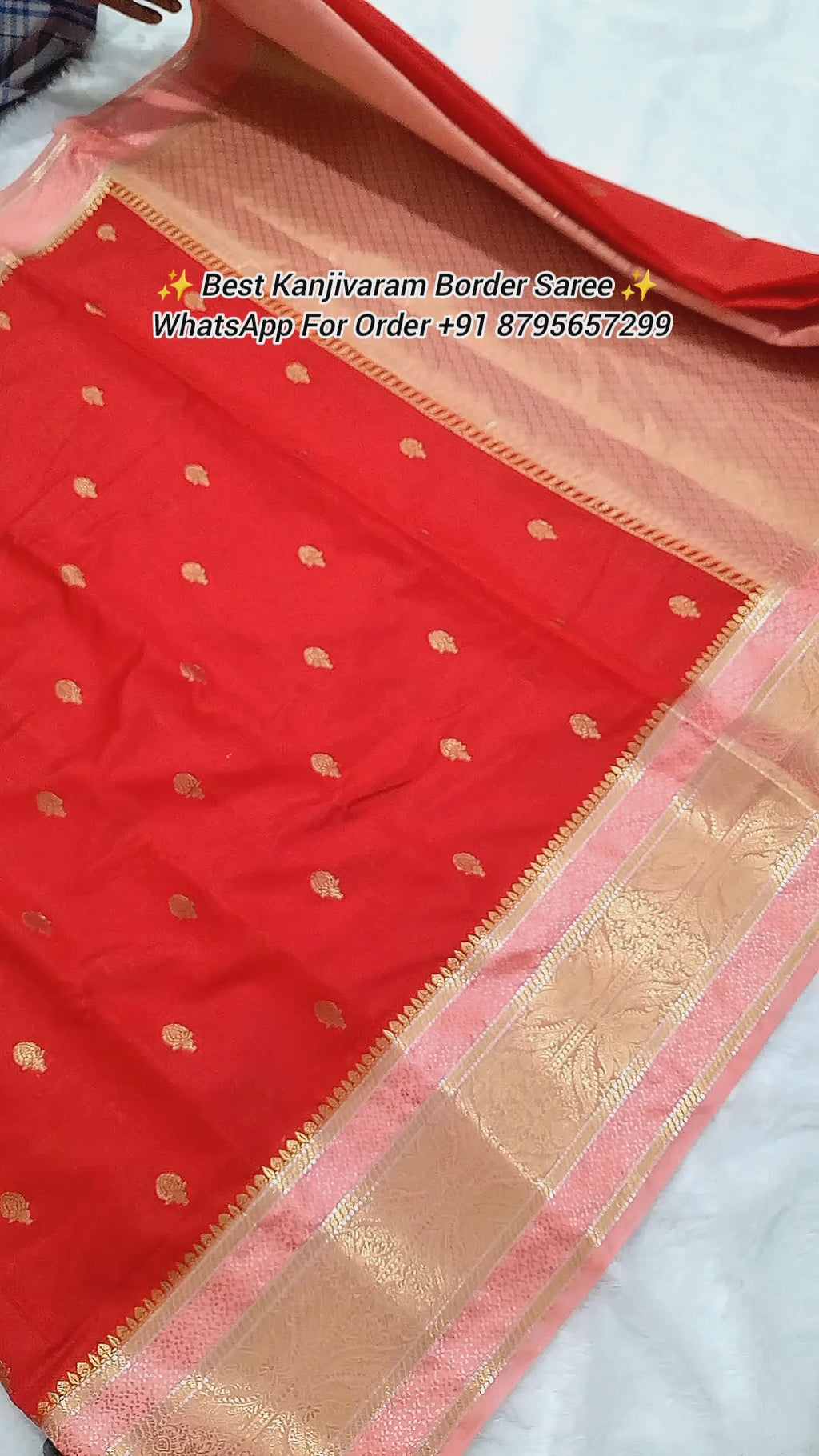 Red And Light Peach Colour Kanjivaram Border Moonga Silk Saree With Buti