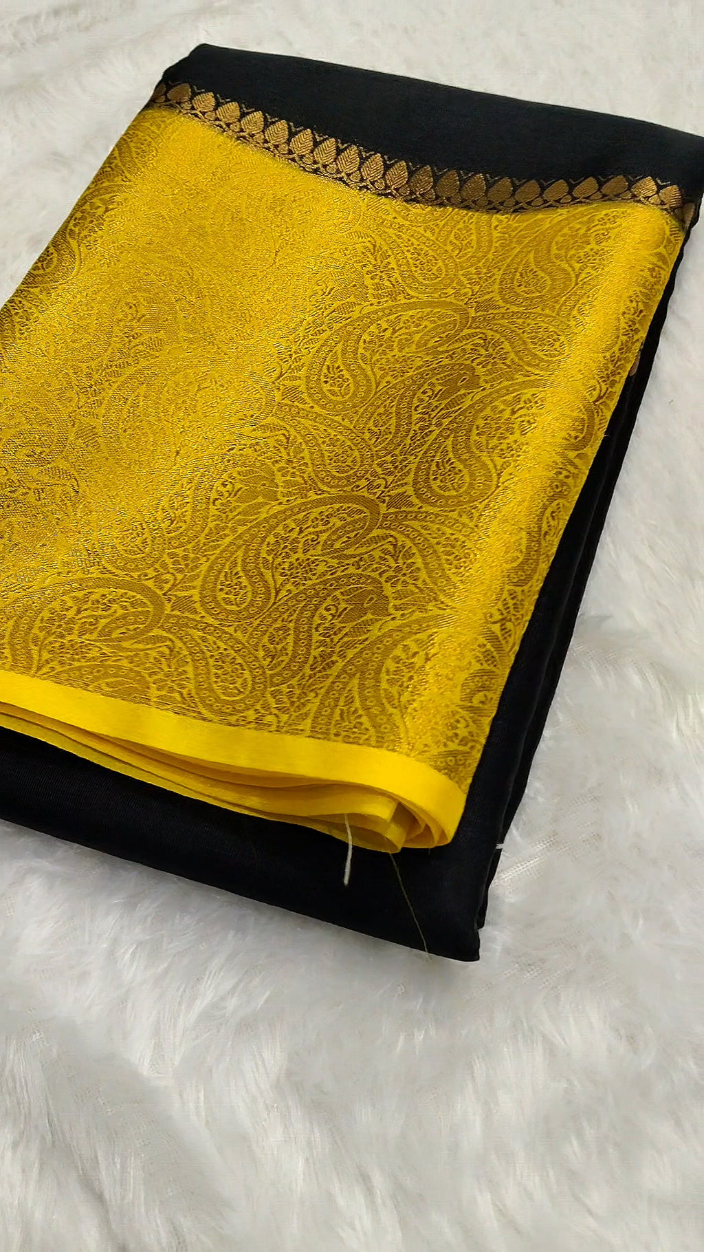 Black And Yellow Colour Plain Body Warm Silk Saree