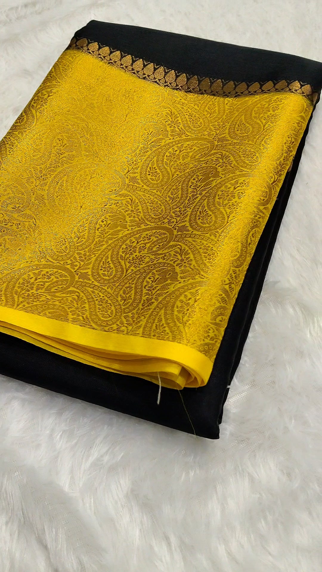 Black And Yellow Colour Plain Body Warm Silk Saree