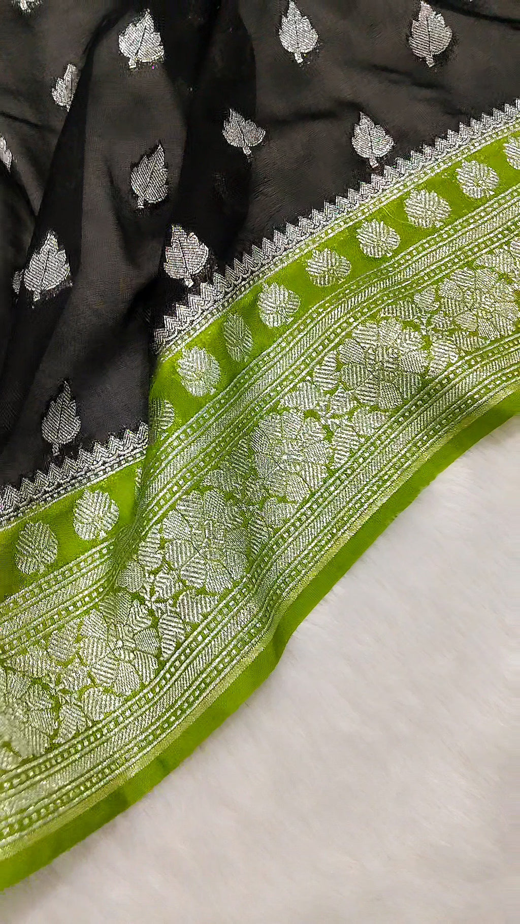 Black And Green Colour Banarasi Katan Georgette Saree