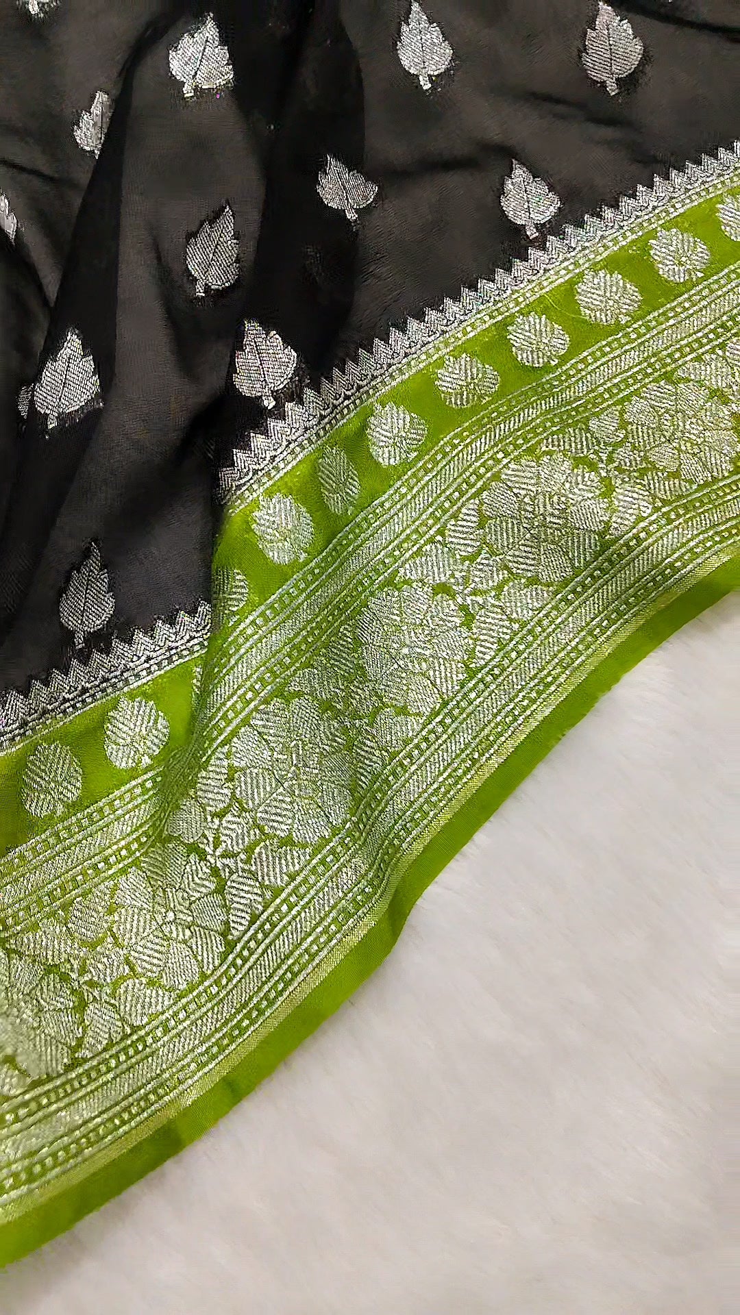 Black And Green Colour Banarasi Katan Georgette Saree