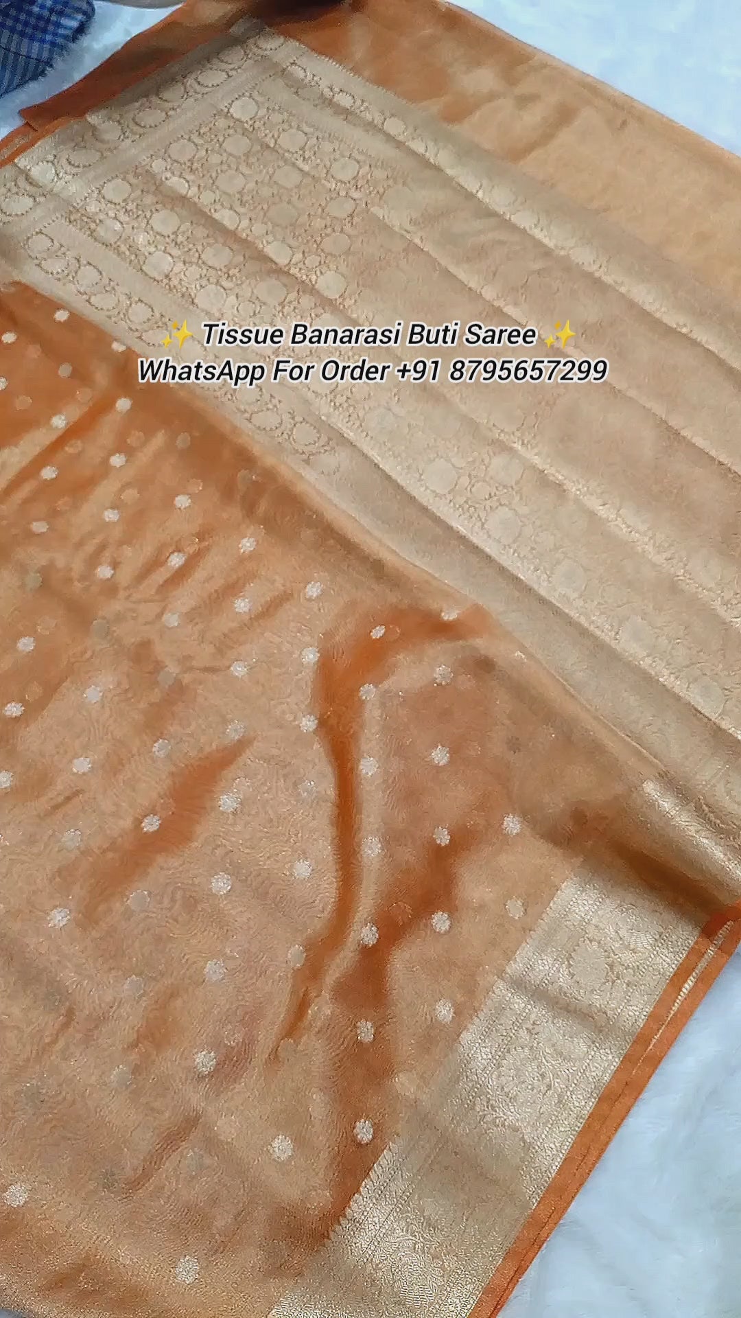 Orange Colour Tissue Saree With All Over Buti