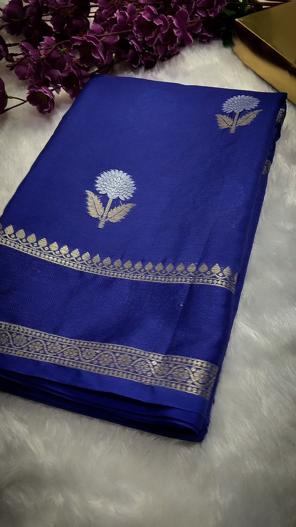Navy Blue Colour Banarasi Warm Silk Saree With Mina Buta
