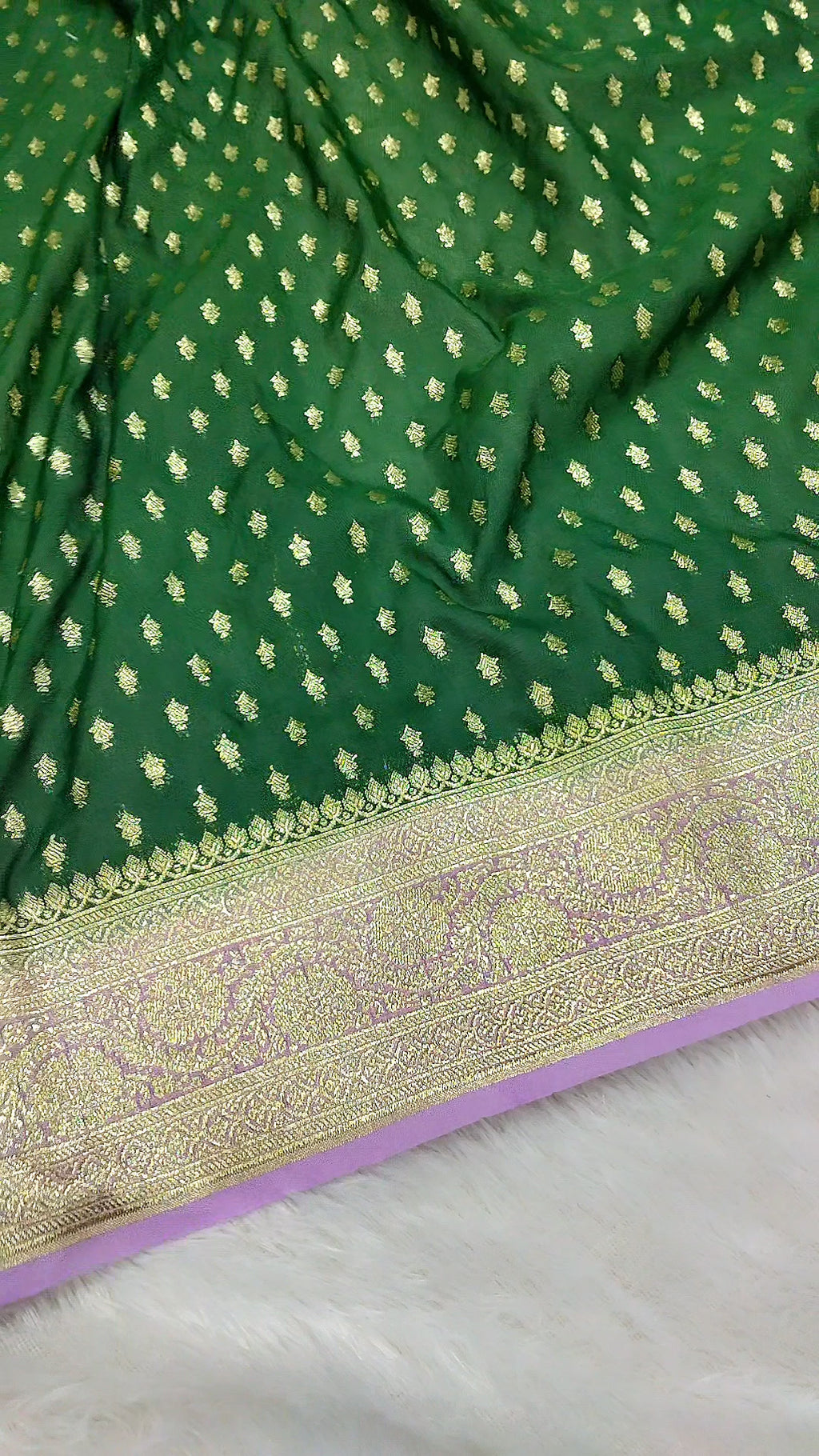 Bottle Green And Pink Zari Buti Georgette Saree