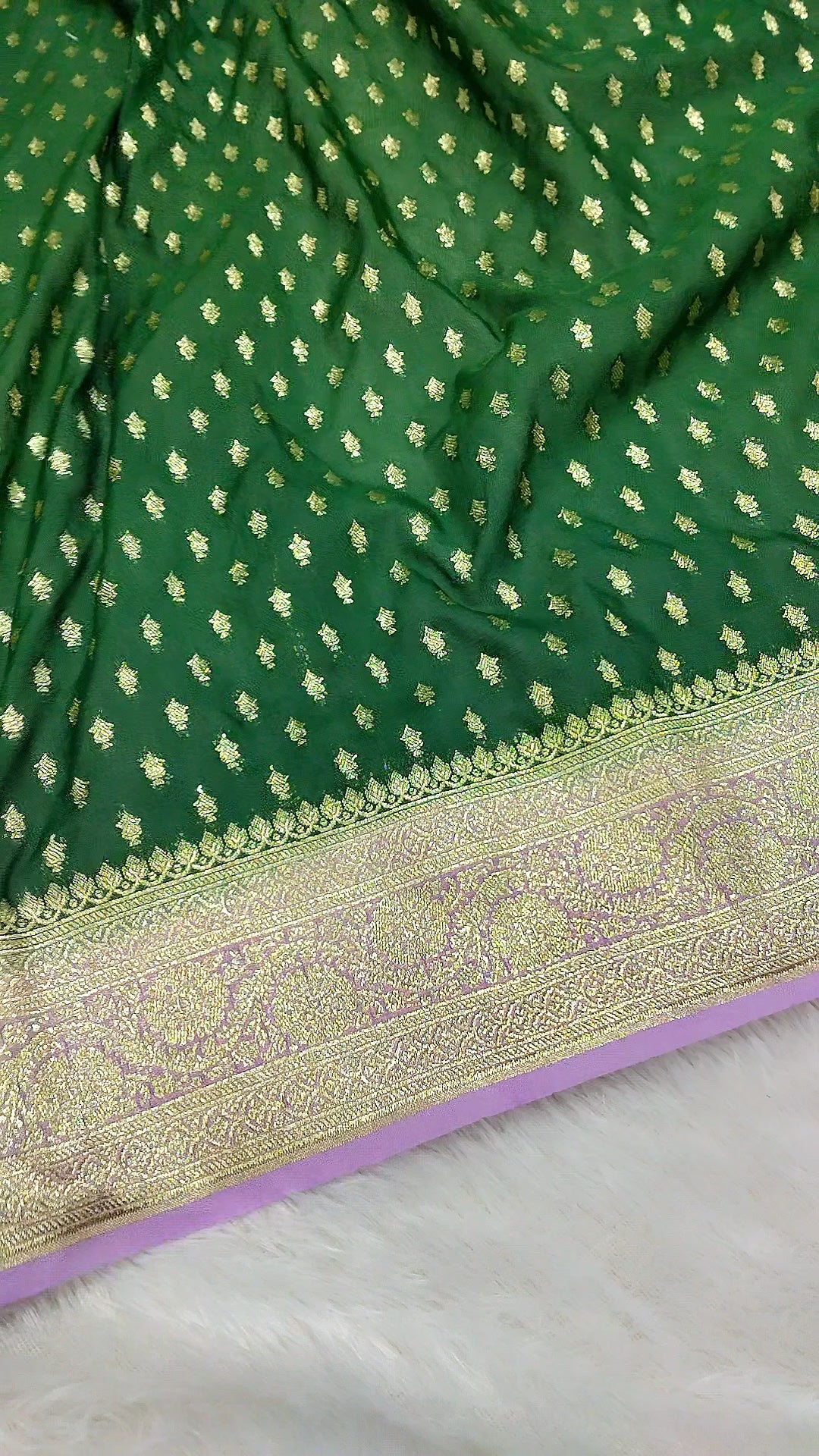 Bottle Green And Pink Zari Buti Georgette Saree