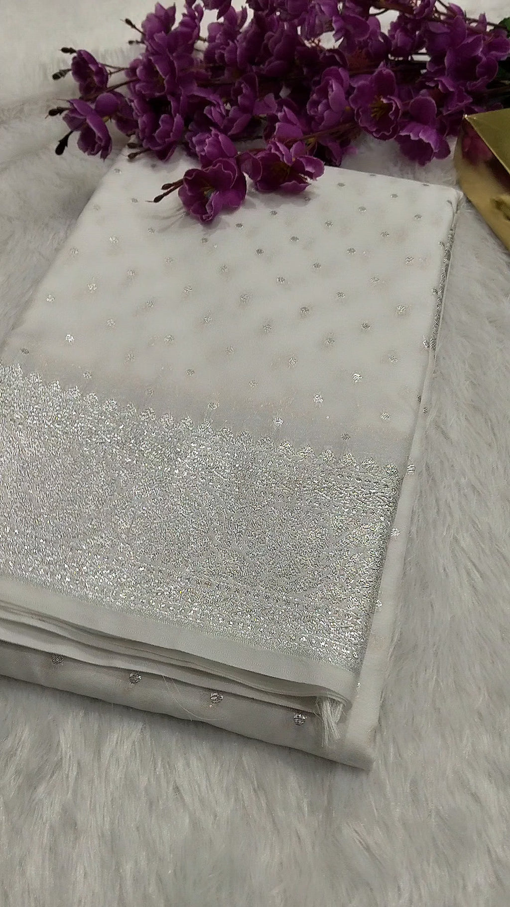 White Colour Silver Zari Khaddi Georgette Saree