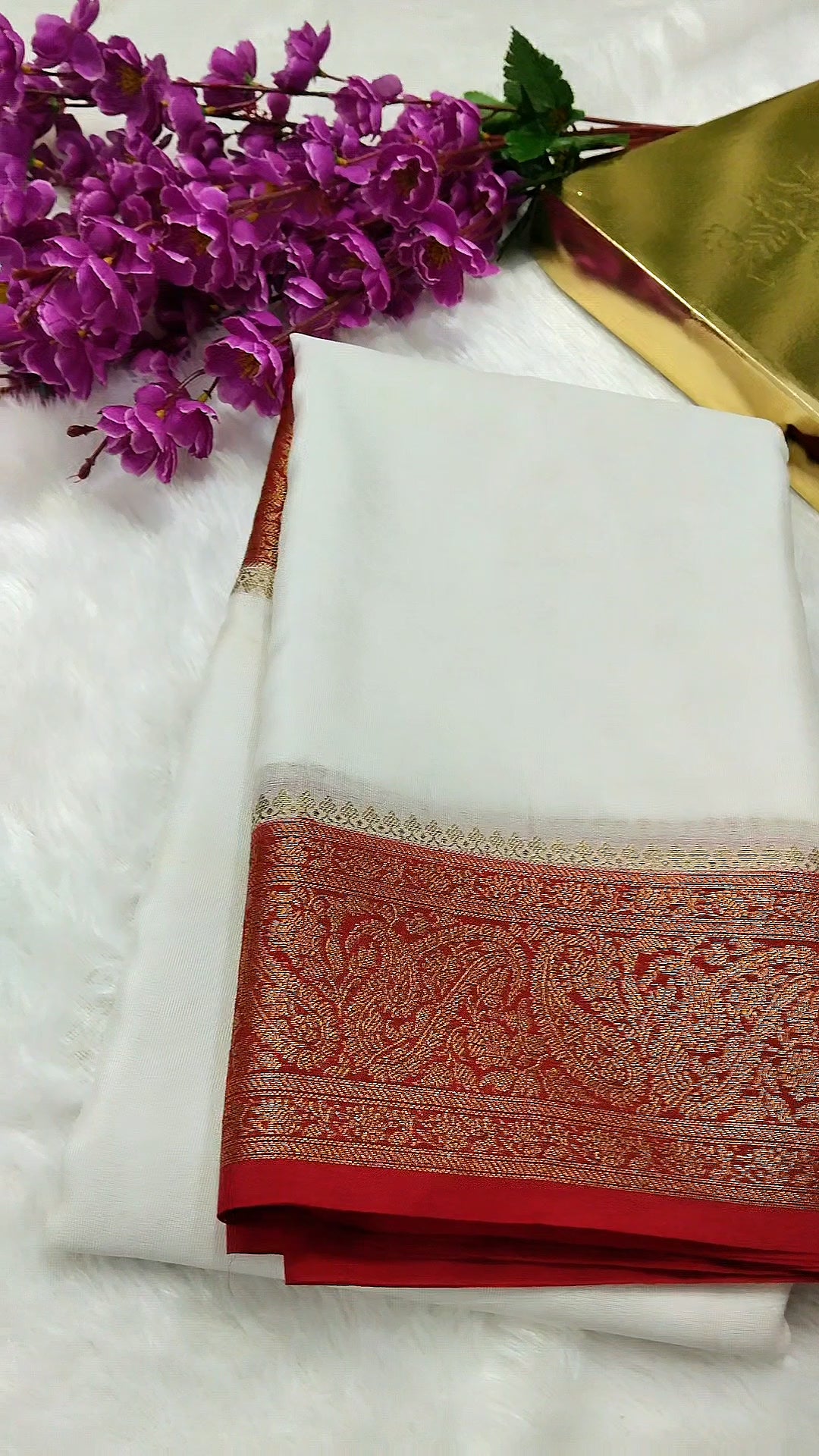 Maroon And White Pooja Special Banarasi Soft Silk Saree