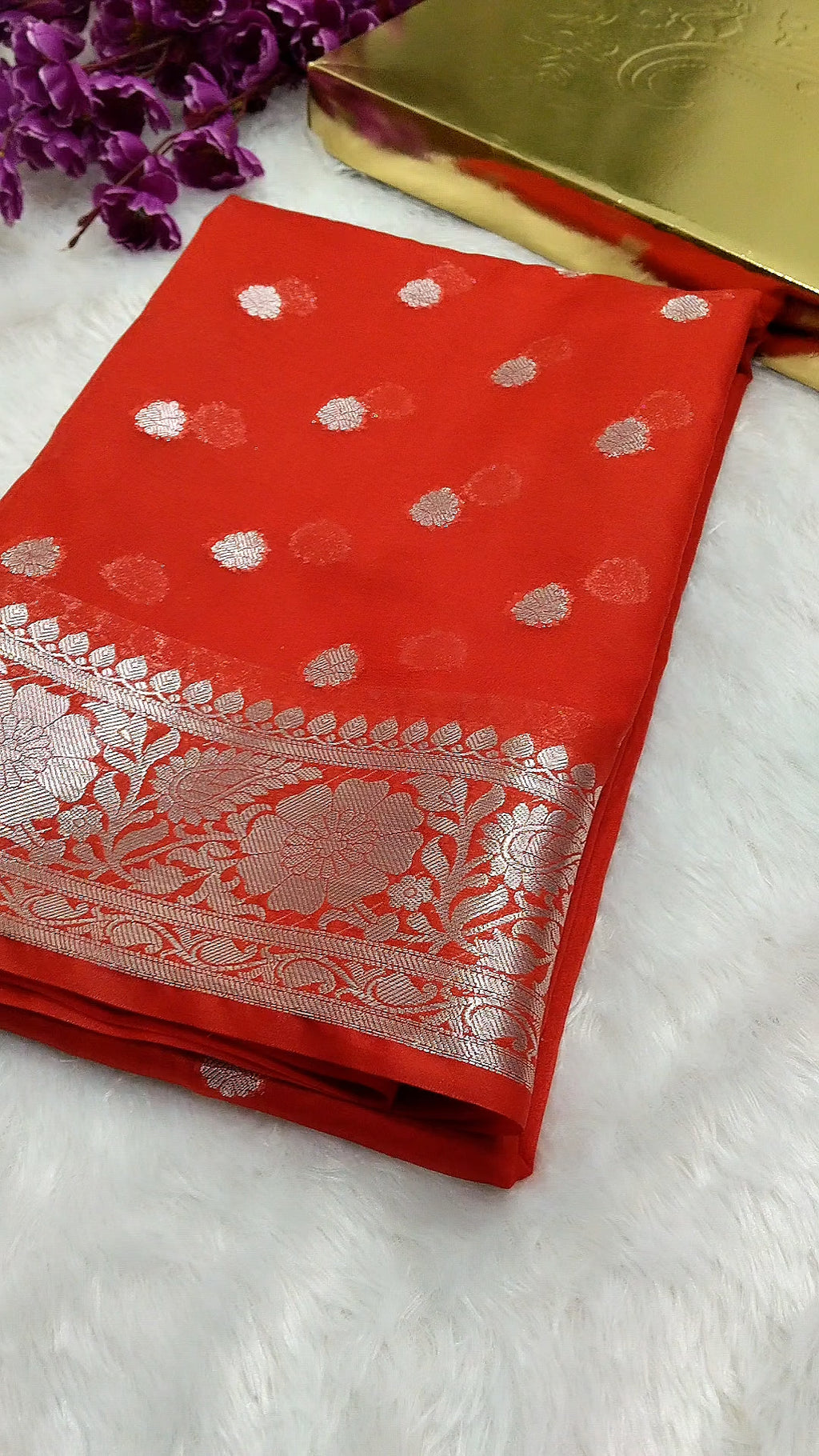 Red Colour Silver Zari Khaddi Georgette Saree