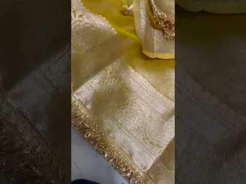 Lemon Colour Tissue Plain Body Saree With Gota Patti Work