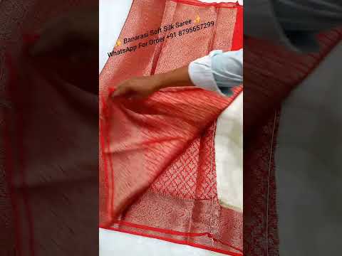 Red And White Pooja Special Banarasi Soft Silk Saree