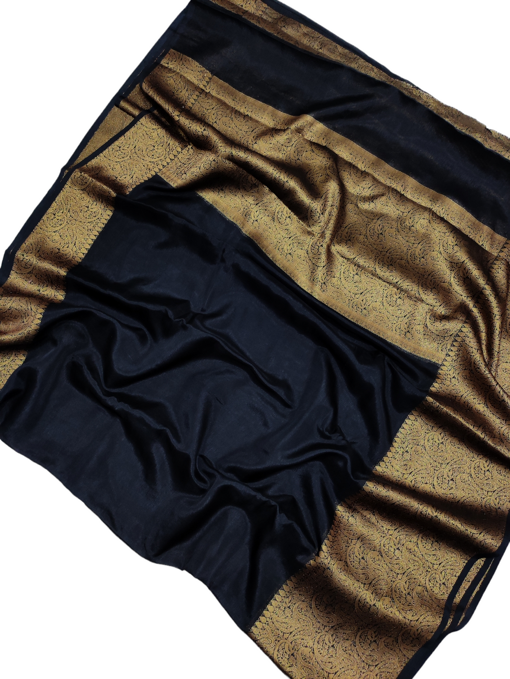 Jet Black Colour Plain Body Warm Silk Saree