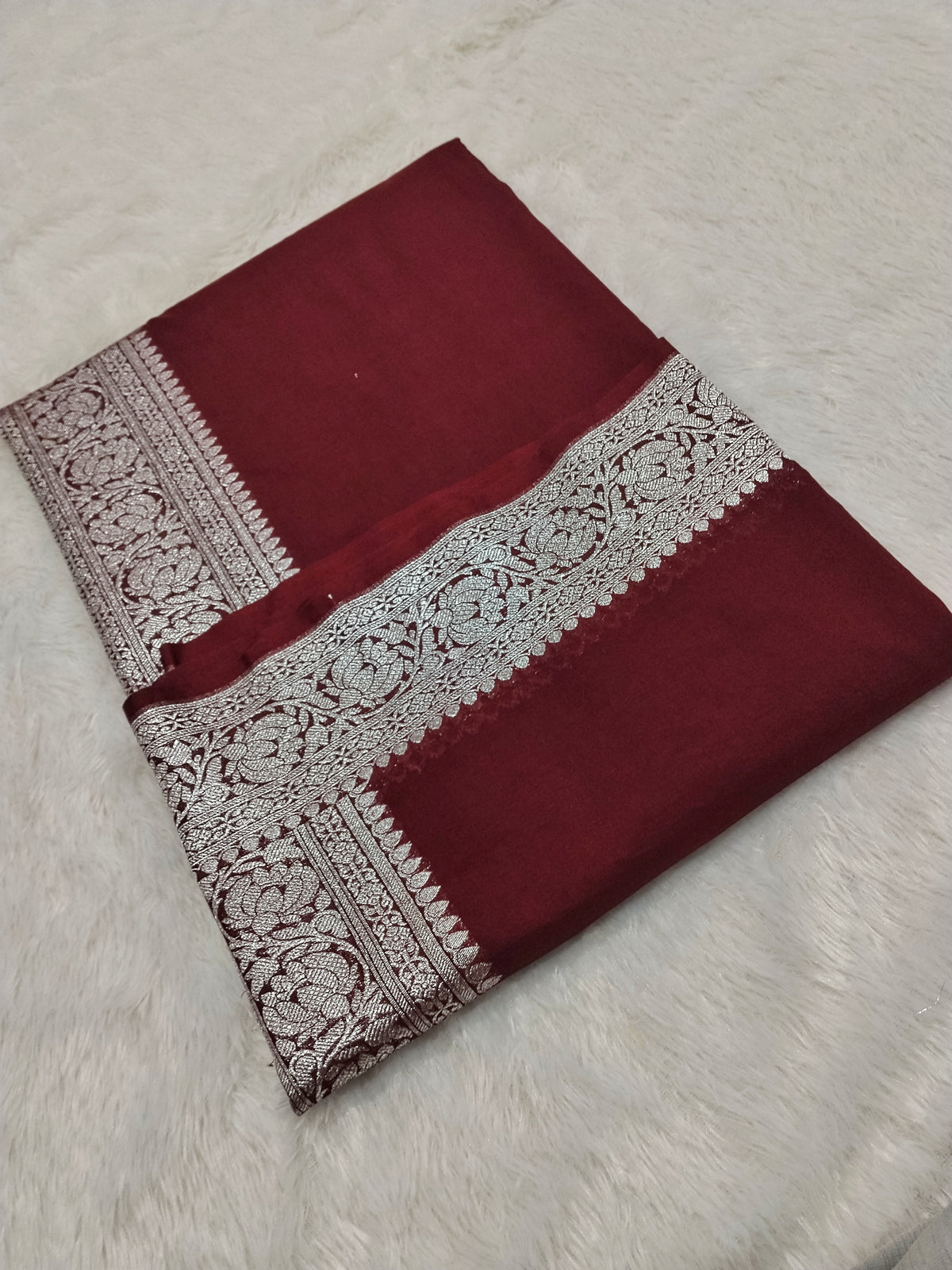 Dark Brown Colour Silver Zari Plain Body Khaddi Georgette Saree