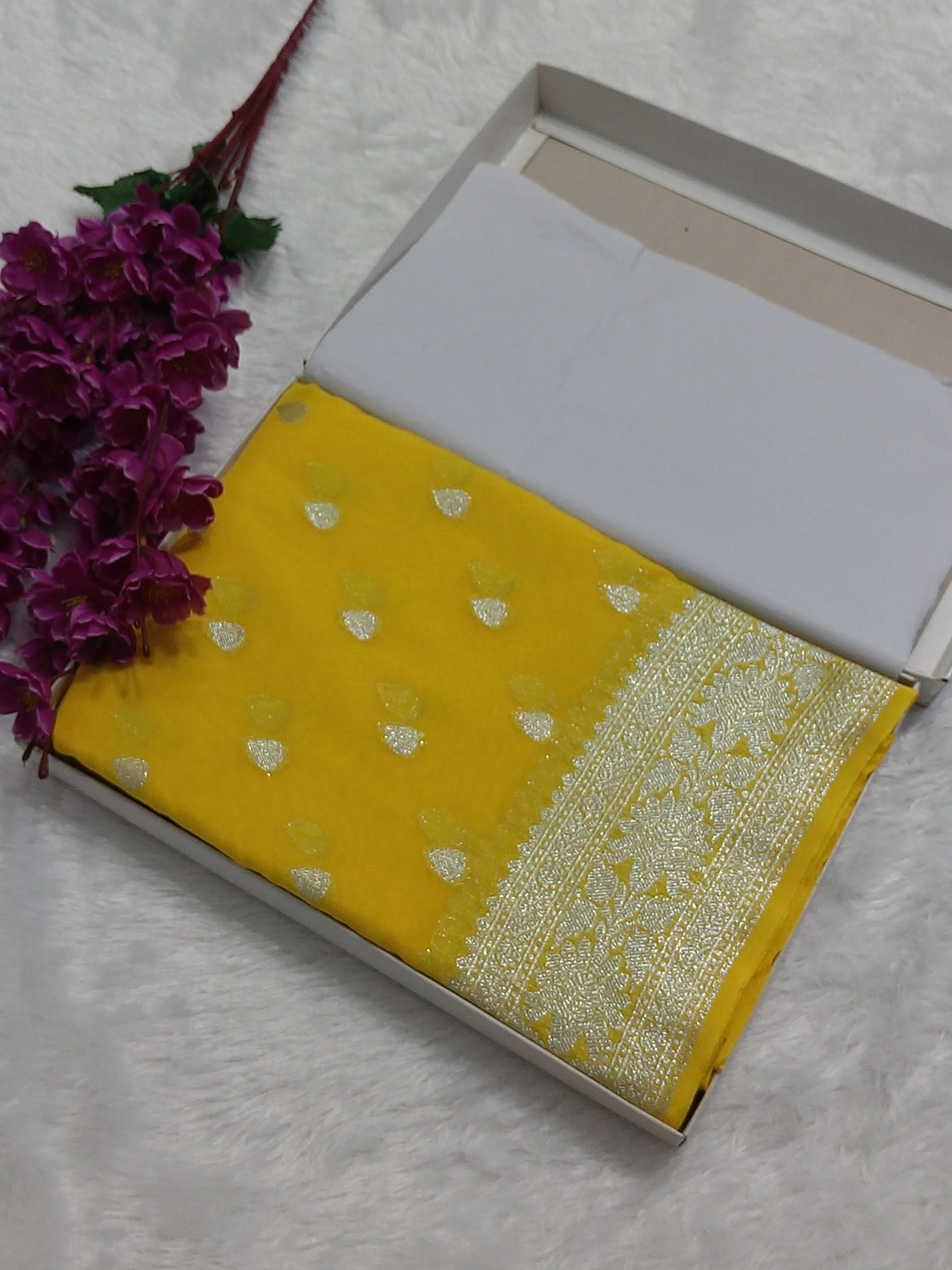 Yellow Colour Zari Buti Khaddi Georgette Saree