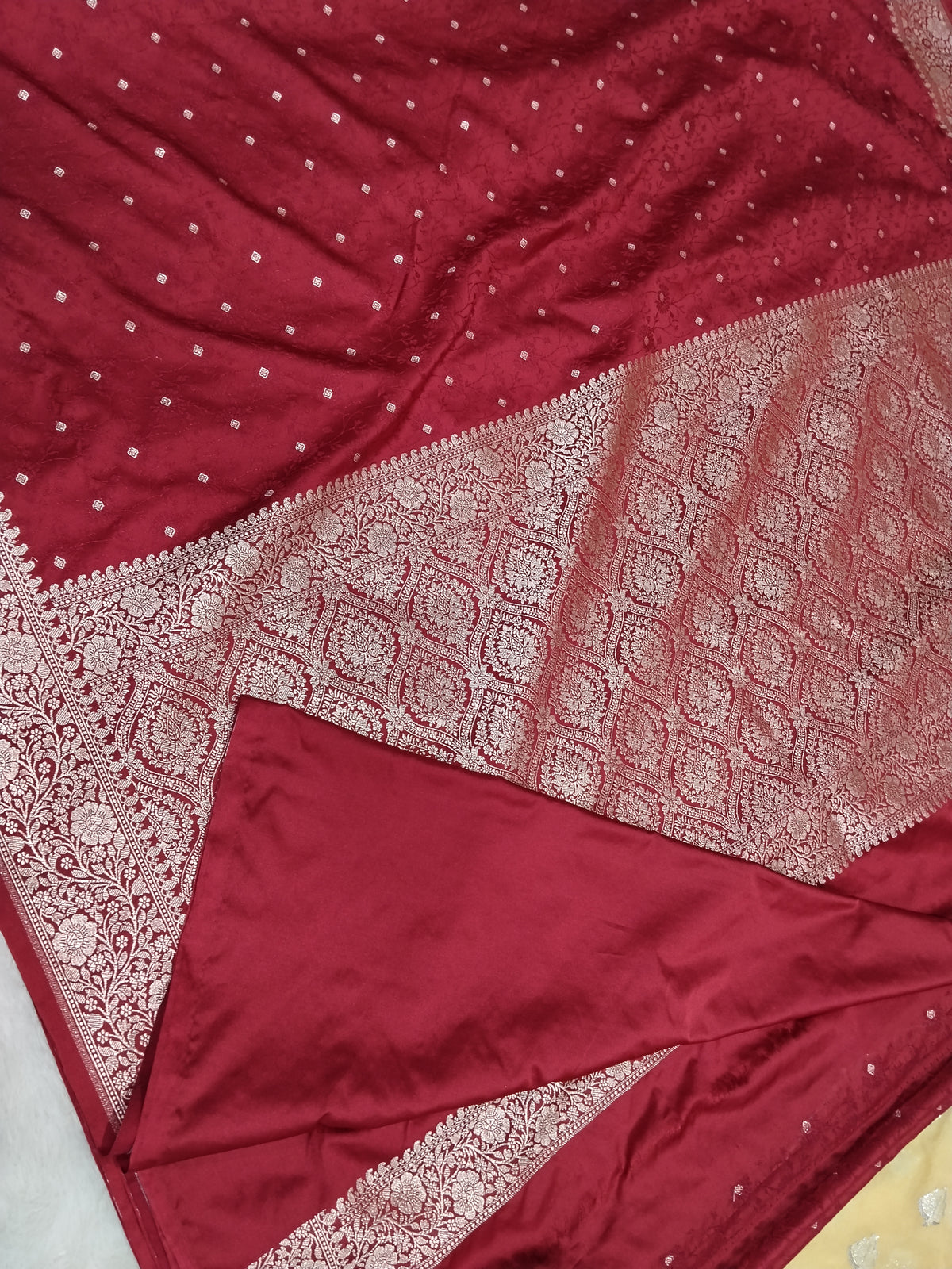Maroon Colour Banarasi Mashru Silk Saree With Resham Brocade Work
