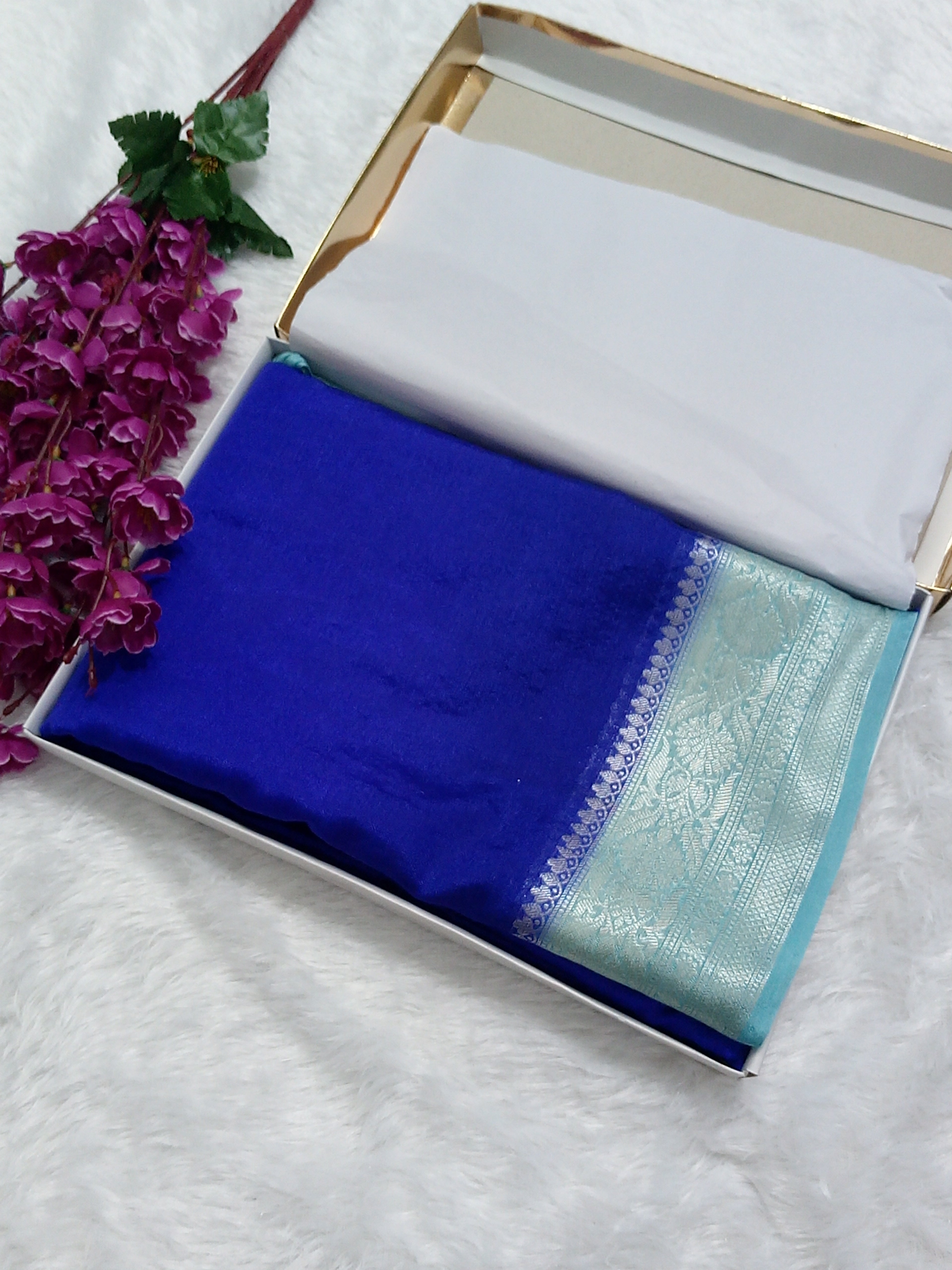 Royal Blue And Blue Colour Plain Body Warm Silk Saree