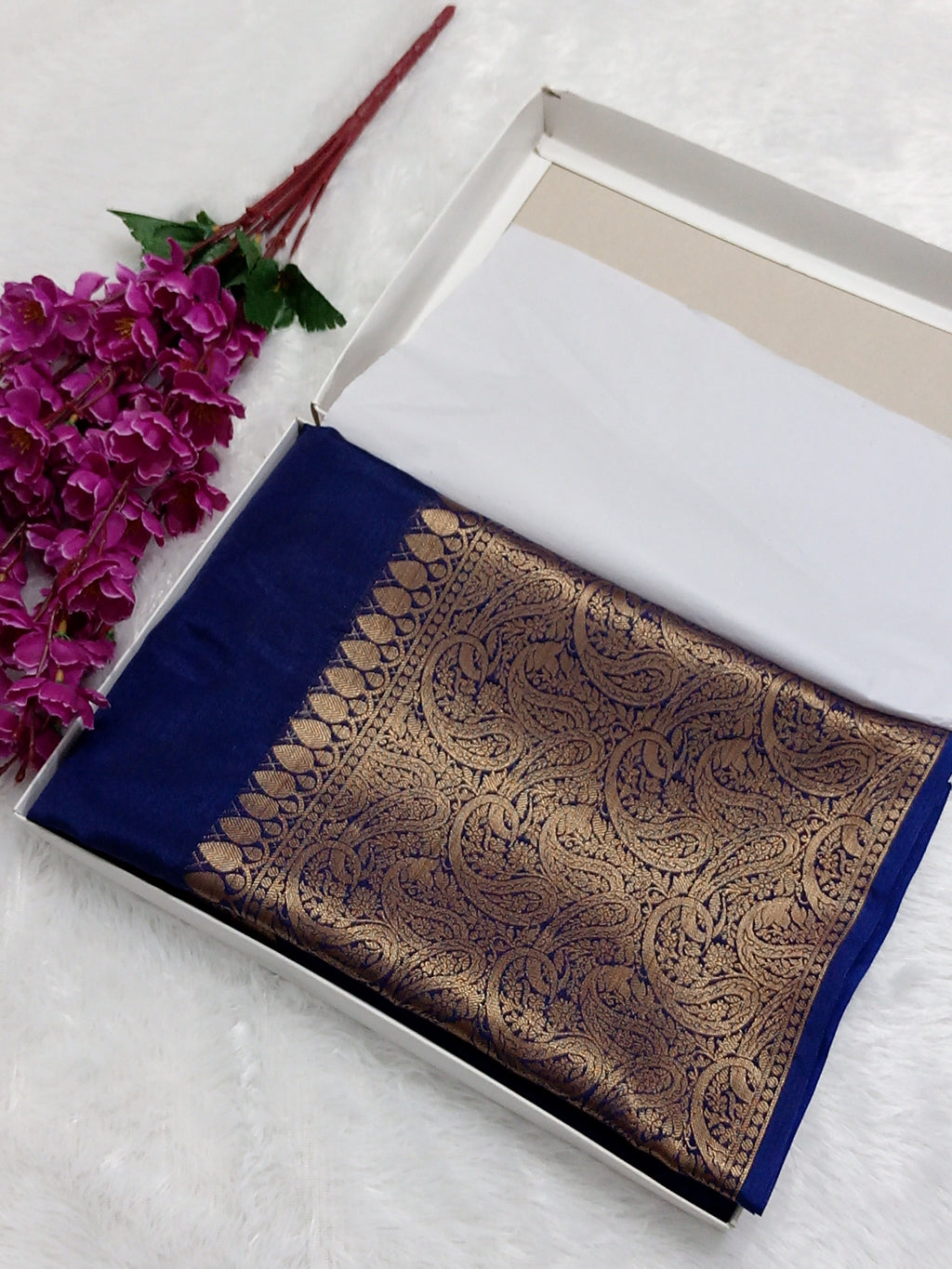 Navy Blue Banarasi Warm Silk Saree