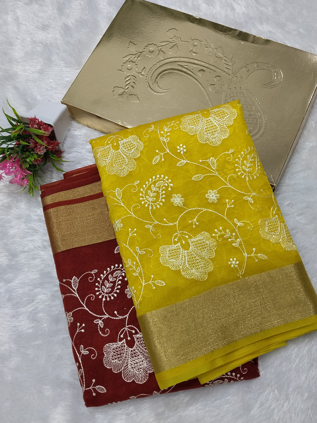 Dual Colour Banarasi Kora Organza Saree With Embroidery Work