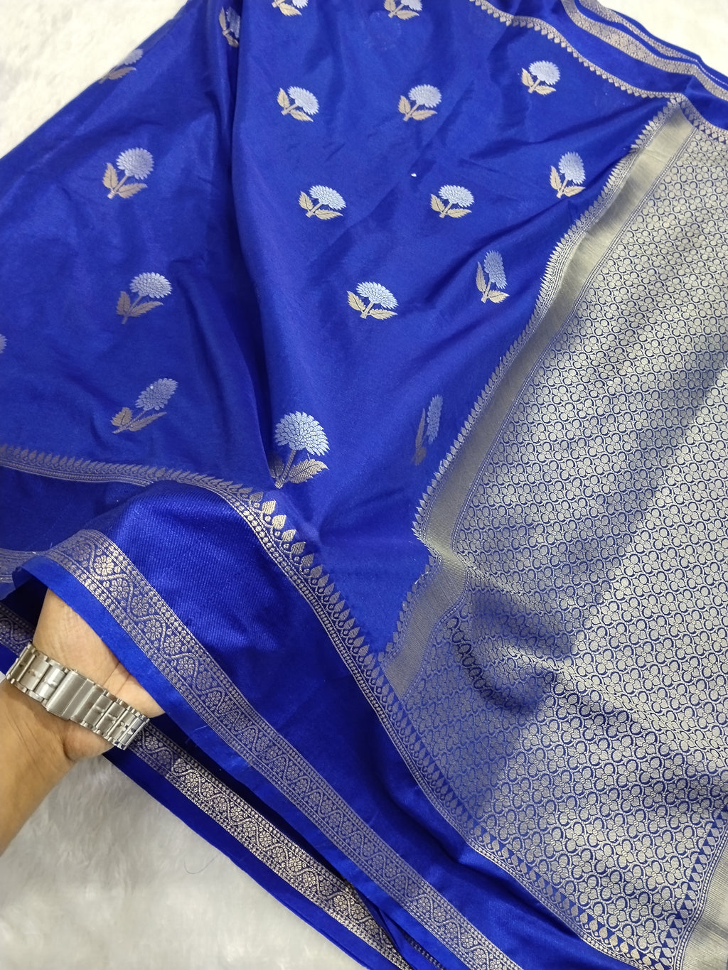 Royal Blue Colour Banarasi Warm Silk Saree With Mina Buta