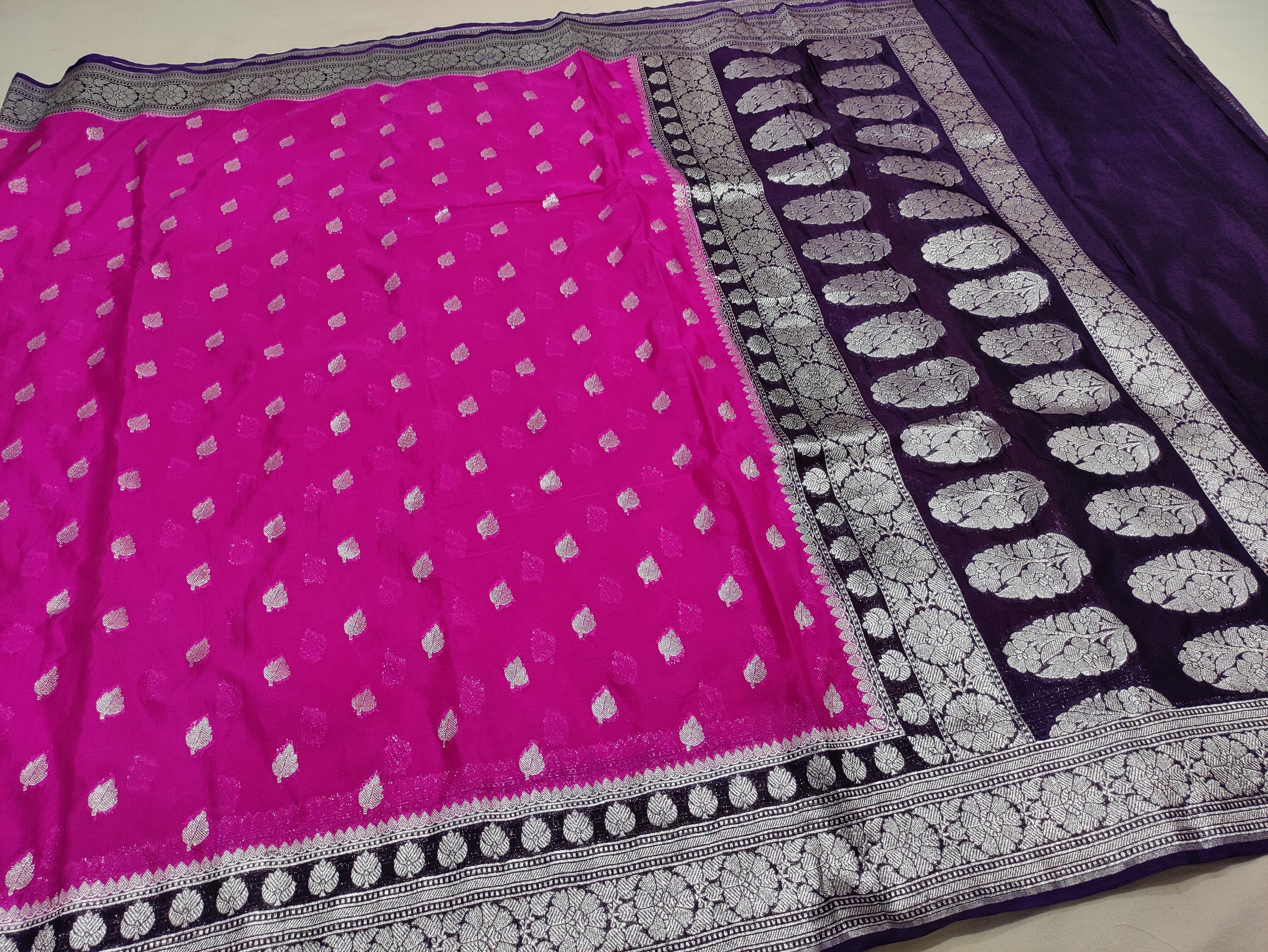 Purple And Navy Blue Colour Zari Buti Georgette Saree