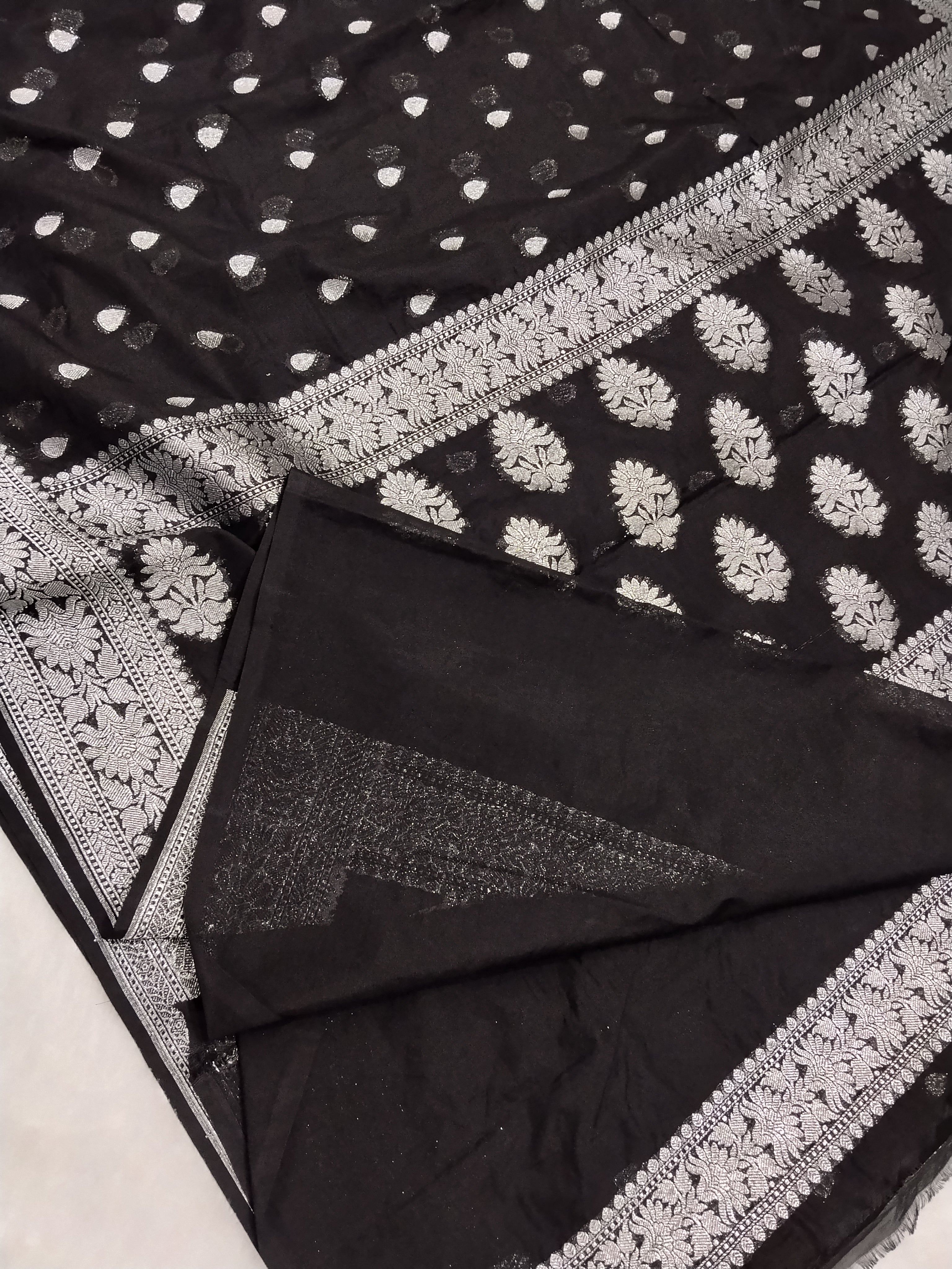 Jet Black Colour Zari Buti Body Khaddi Georgette Saree