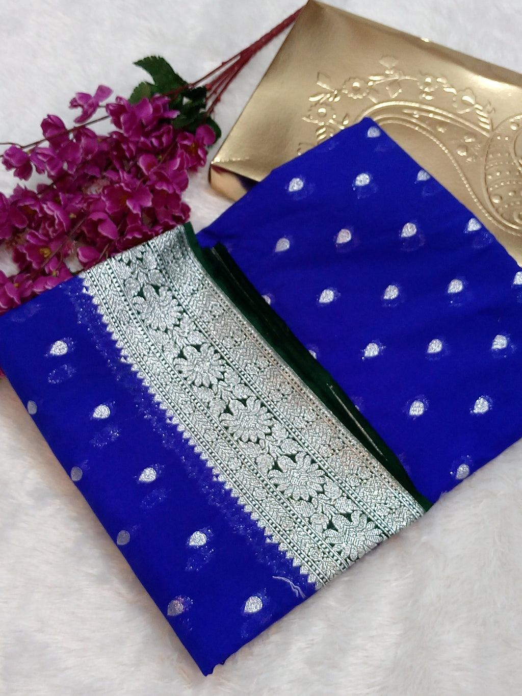 Green Border Blue Banarasi Khaddi Georgette Saree