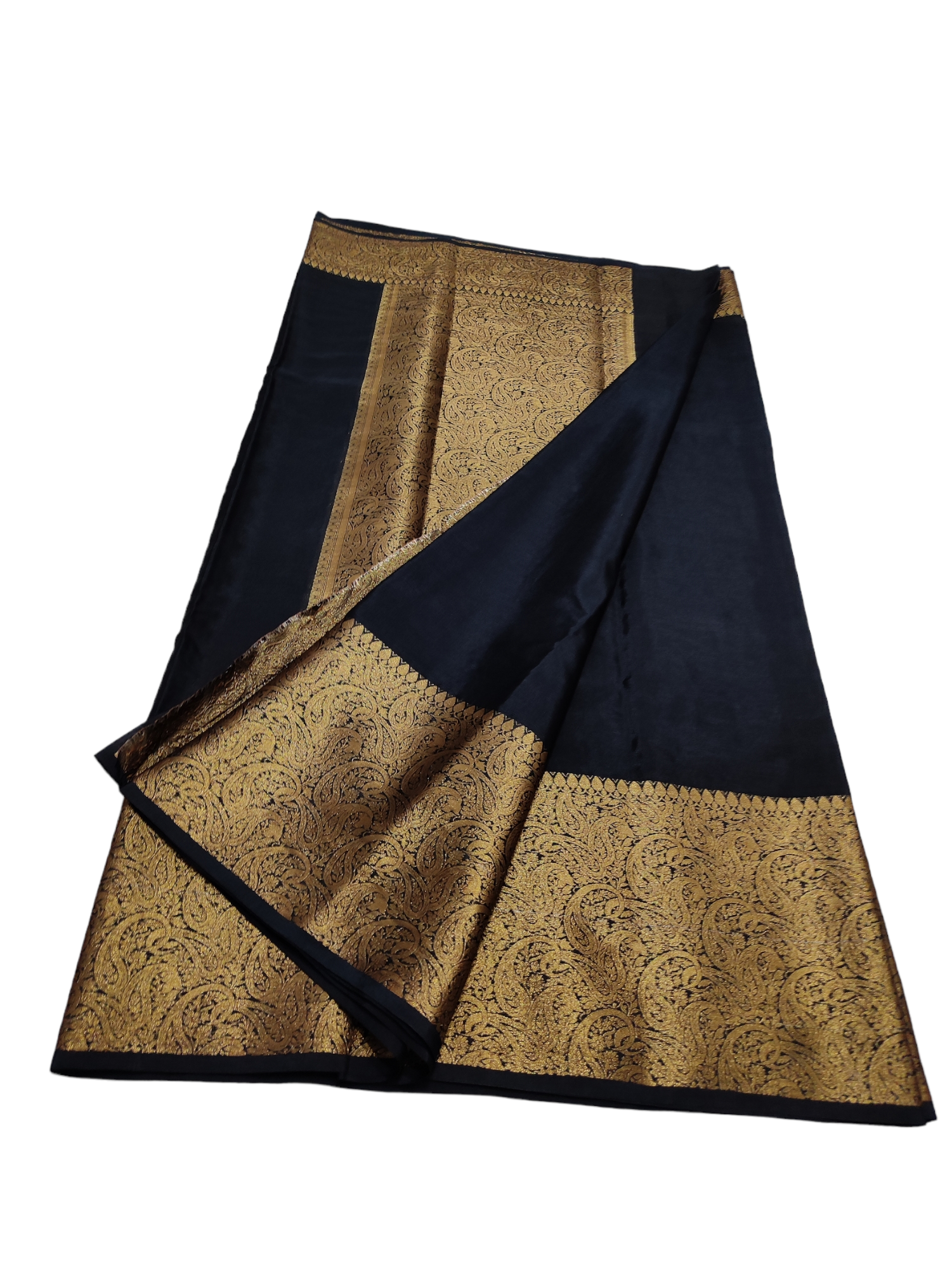 Jet Black Colour Plain Body Warm Silk Saree