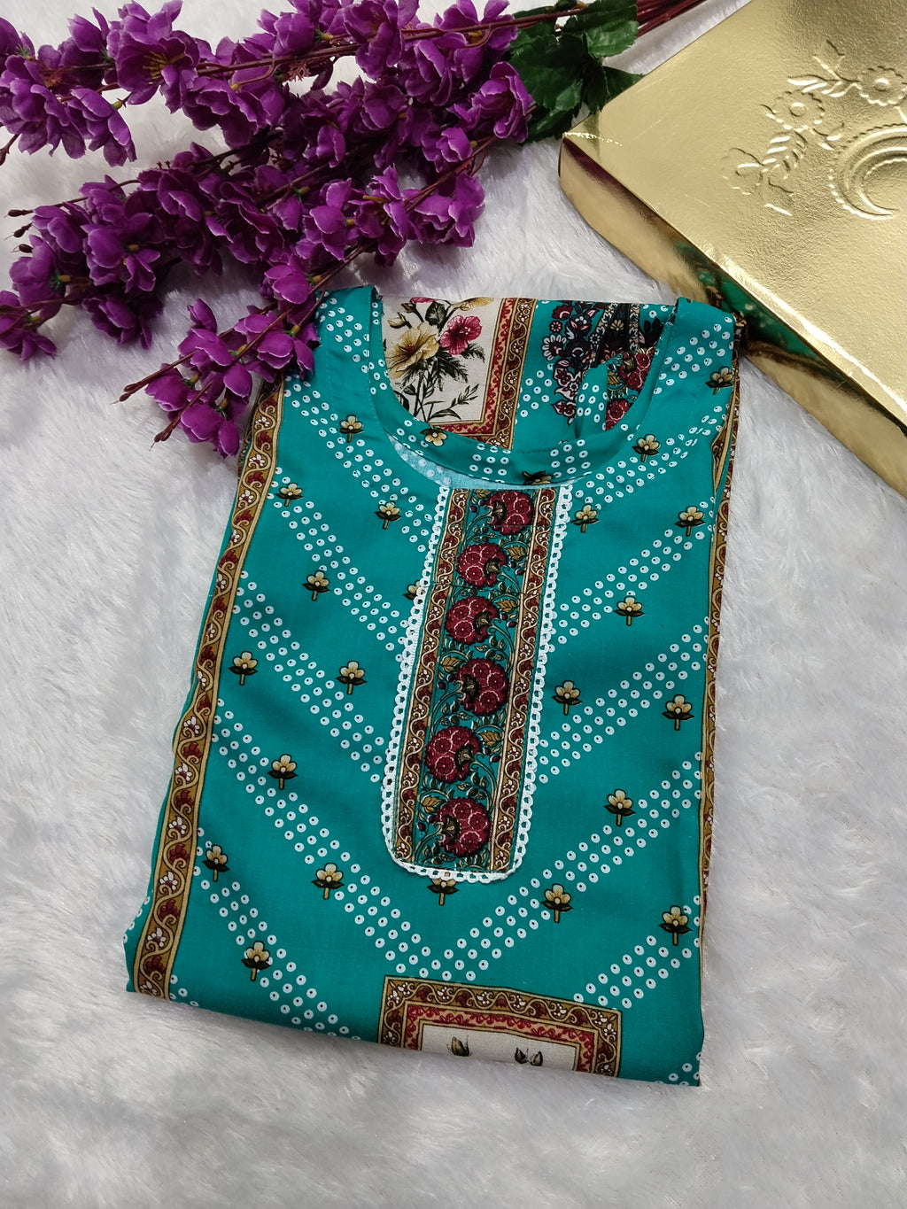 Teal Blue Fancy Designer Printed Rayon Kurti By Mks Creations