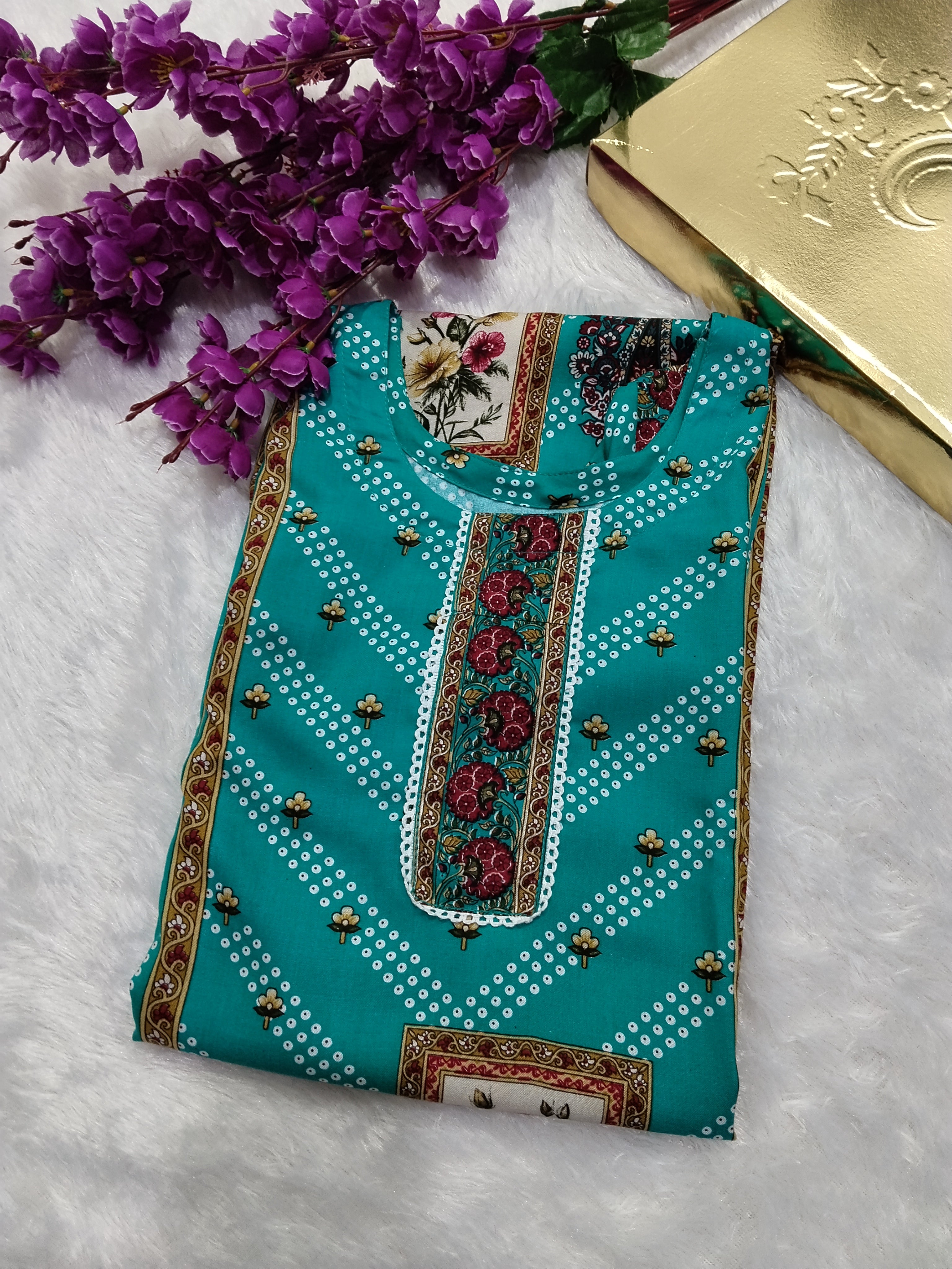 Teal Blue Fancy Designer Printed Rayon Kurti By Mks Creations