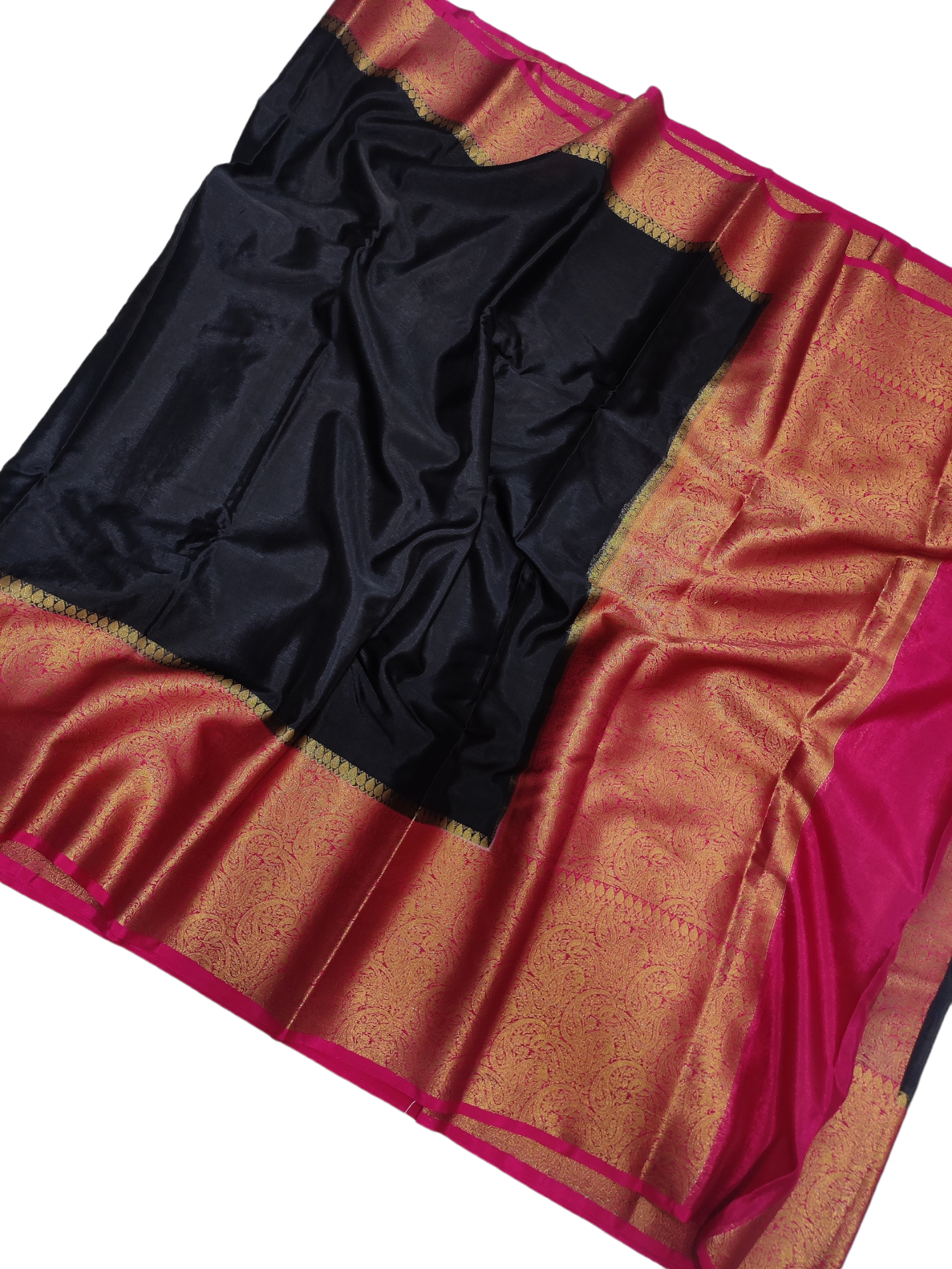Black And Pink Colour Plain Body Warm Silk Saree