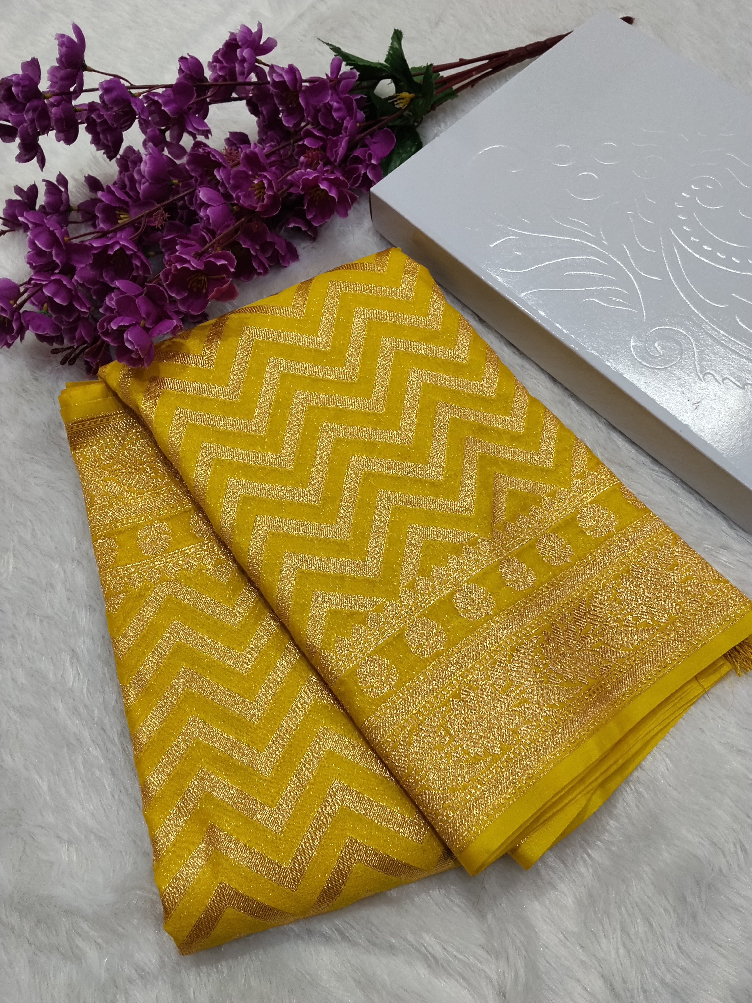 Yellow Colour Golden Zari Khaddi Georgette Saree