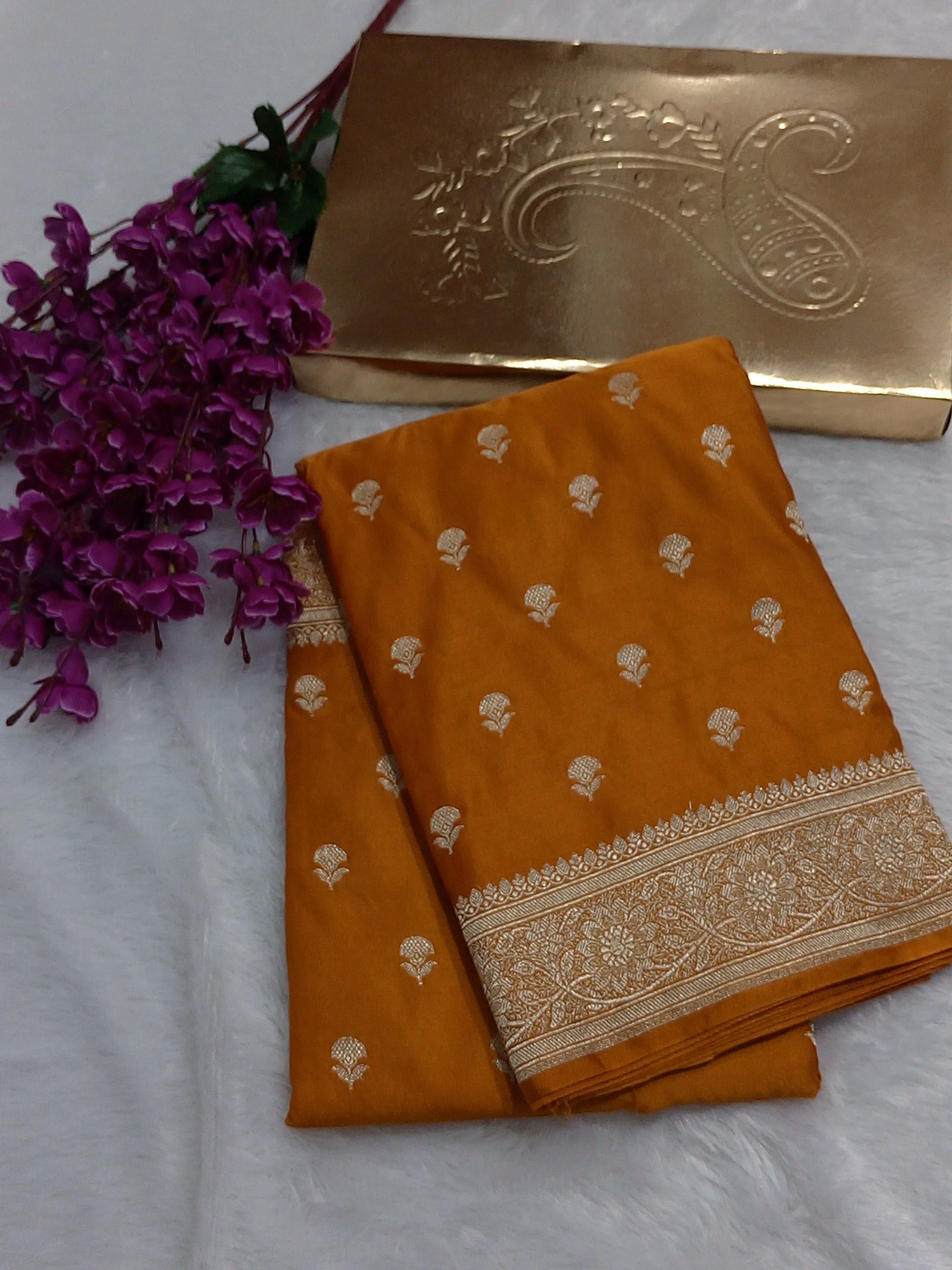 Yellow Color Banarasi Mashru Silk Saree