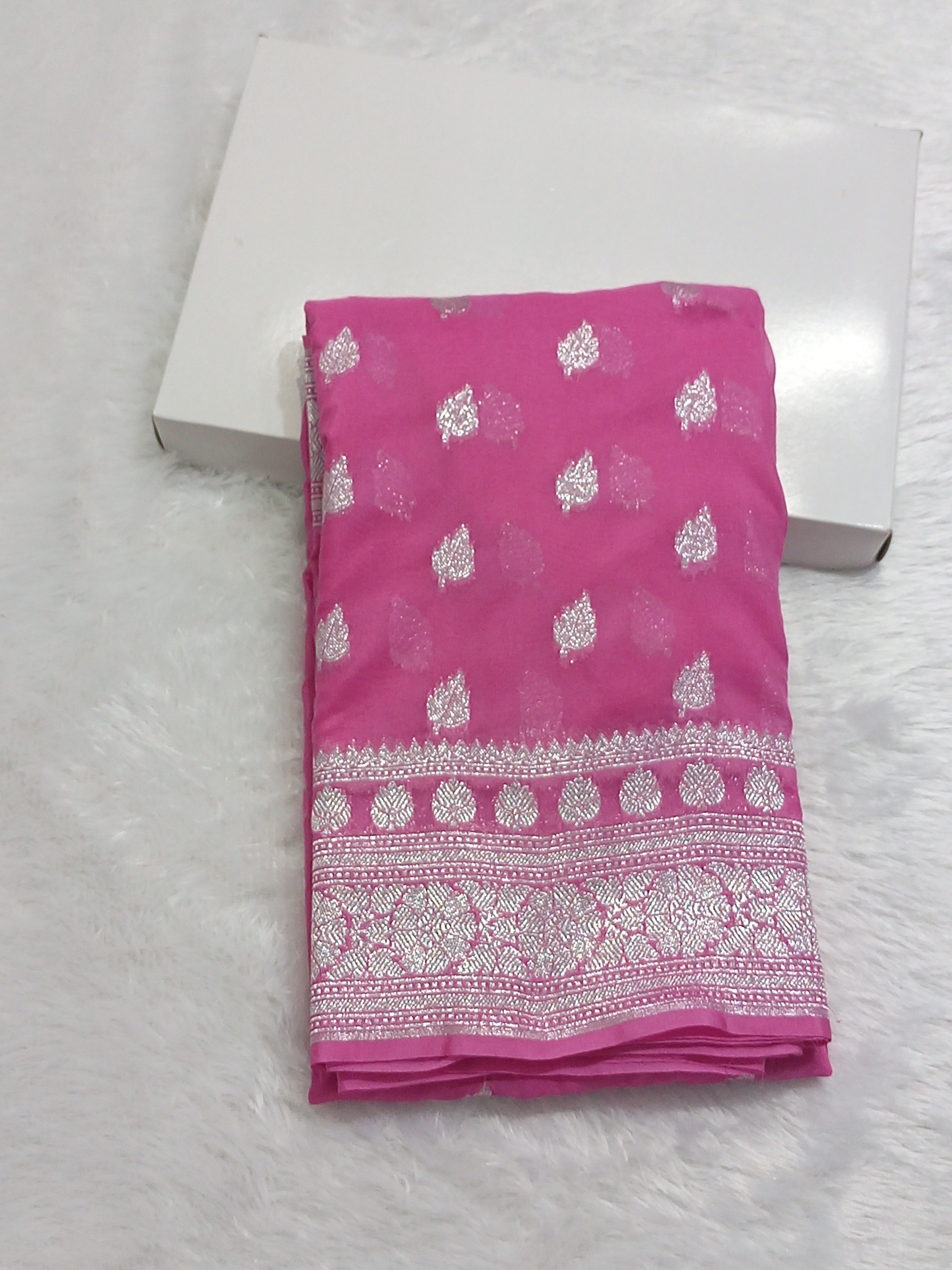 Viral Pink Colour Zari Buti Khaddi Georgette Saree