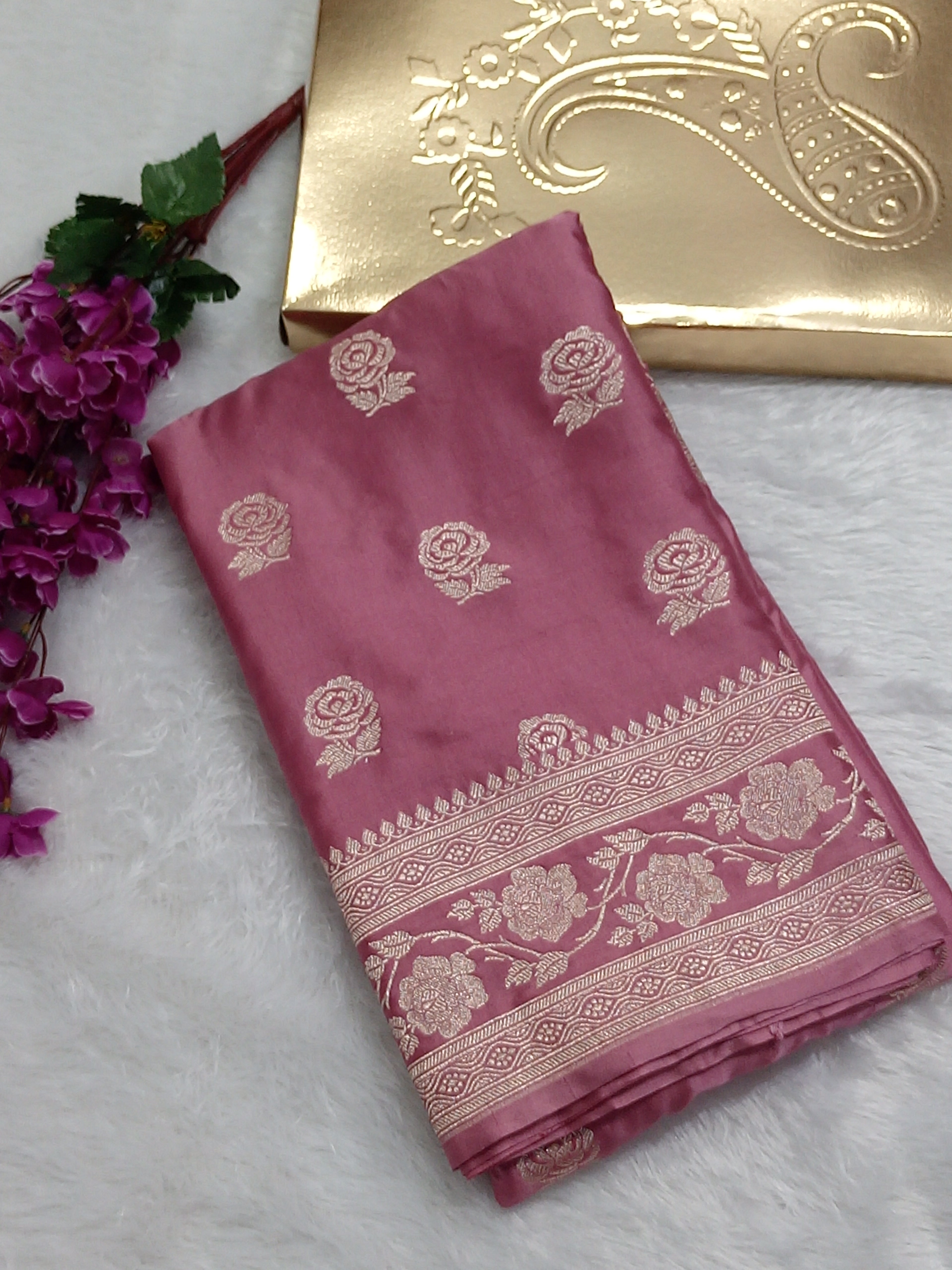 Pinkish Brown Colour Mashru Soft Silk Saree