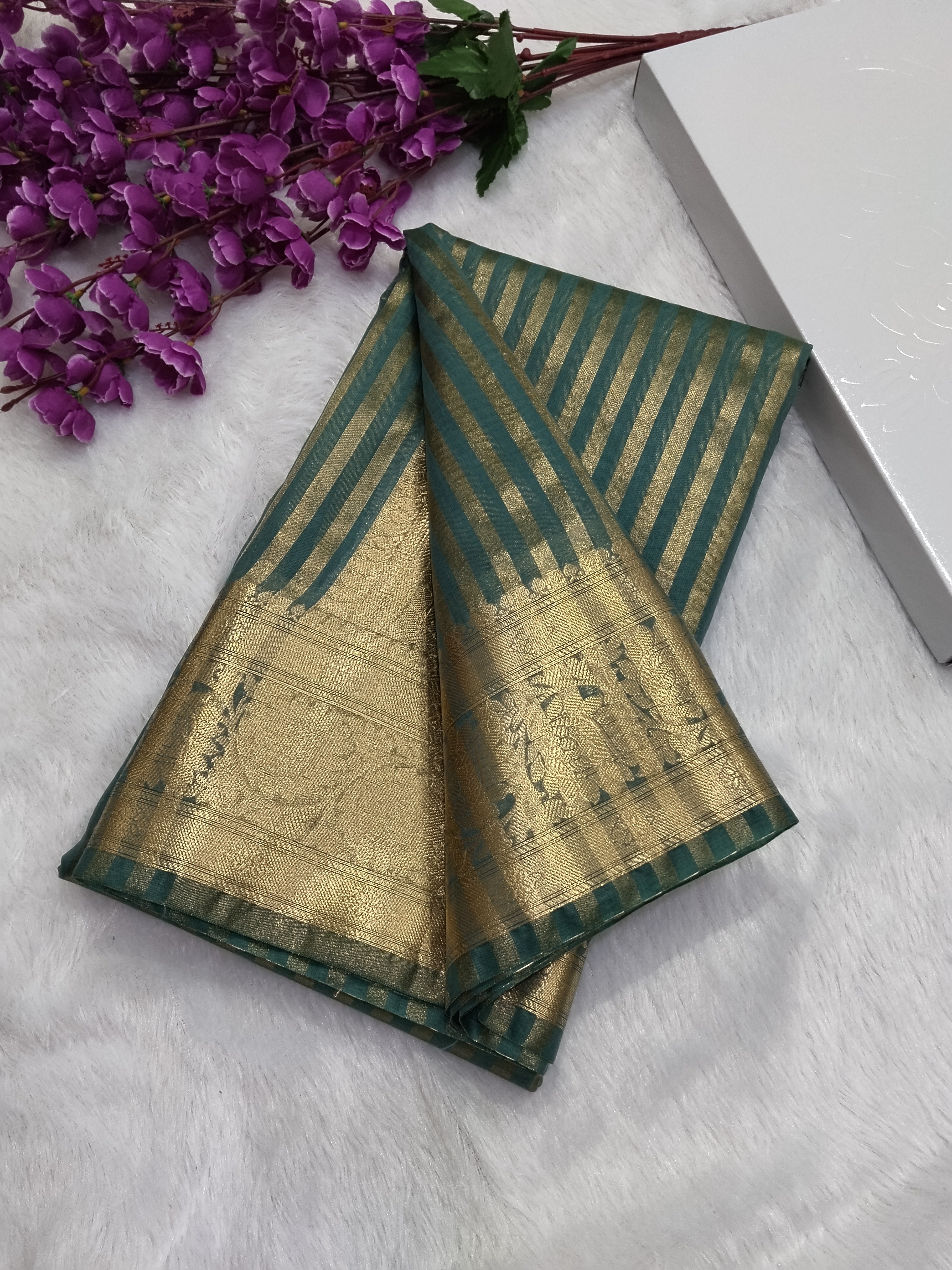 Grey Colour Banarasi Fancy Cotton Saree With Strip Zari And Brocade Blouse